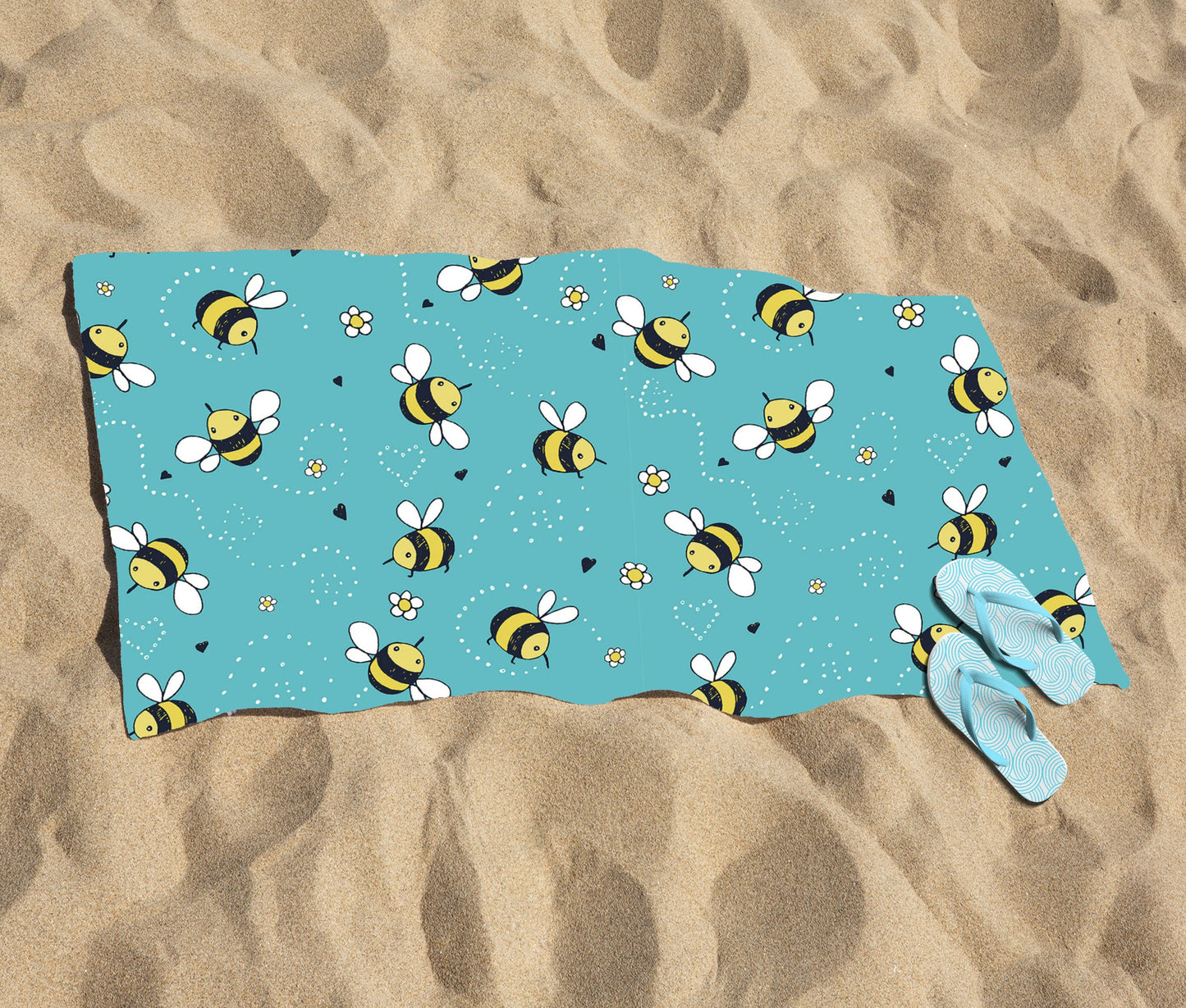 Hand Drawn Busy Bees Beach Towel