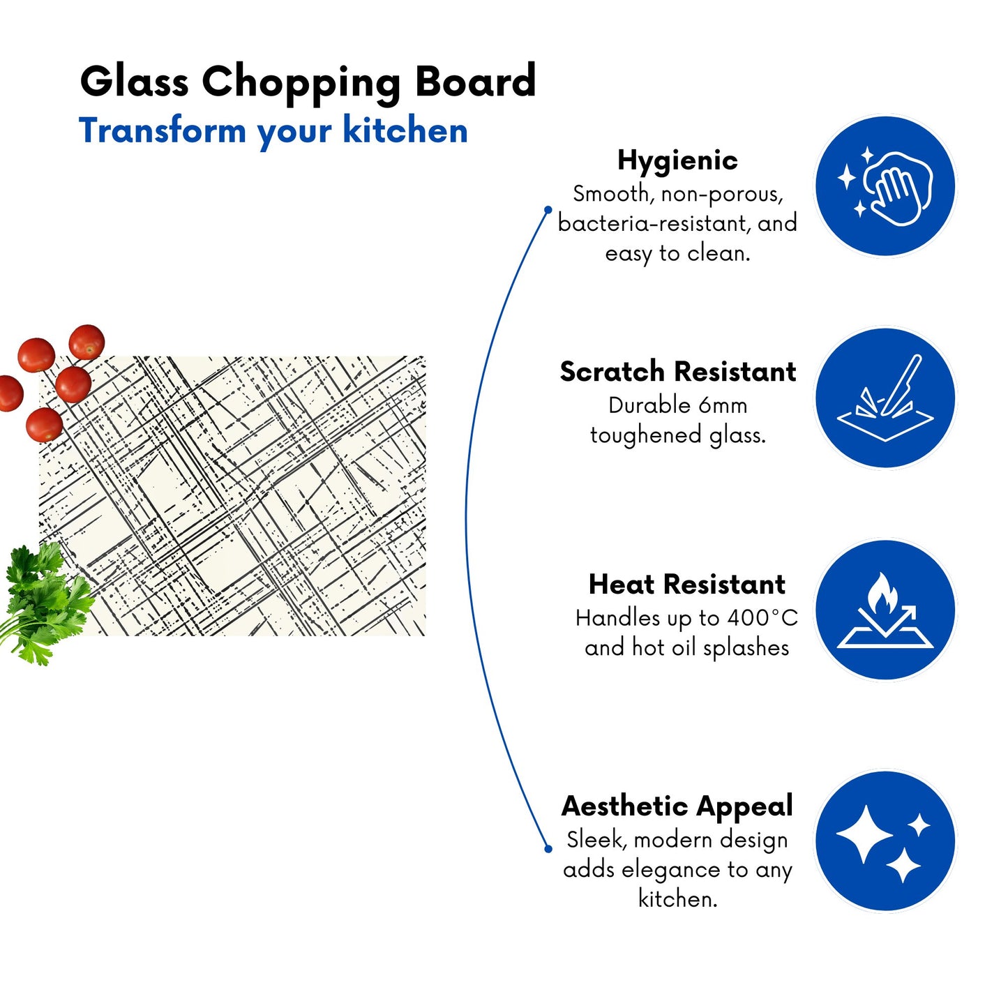 Monochrome Distressted Pattern Glass Chopping Board