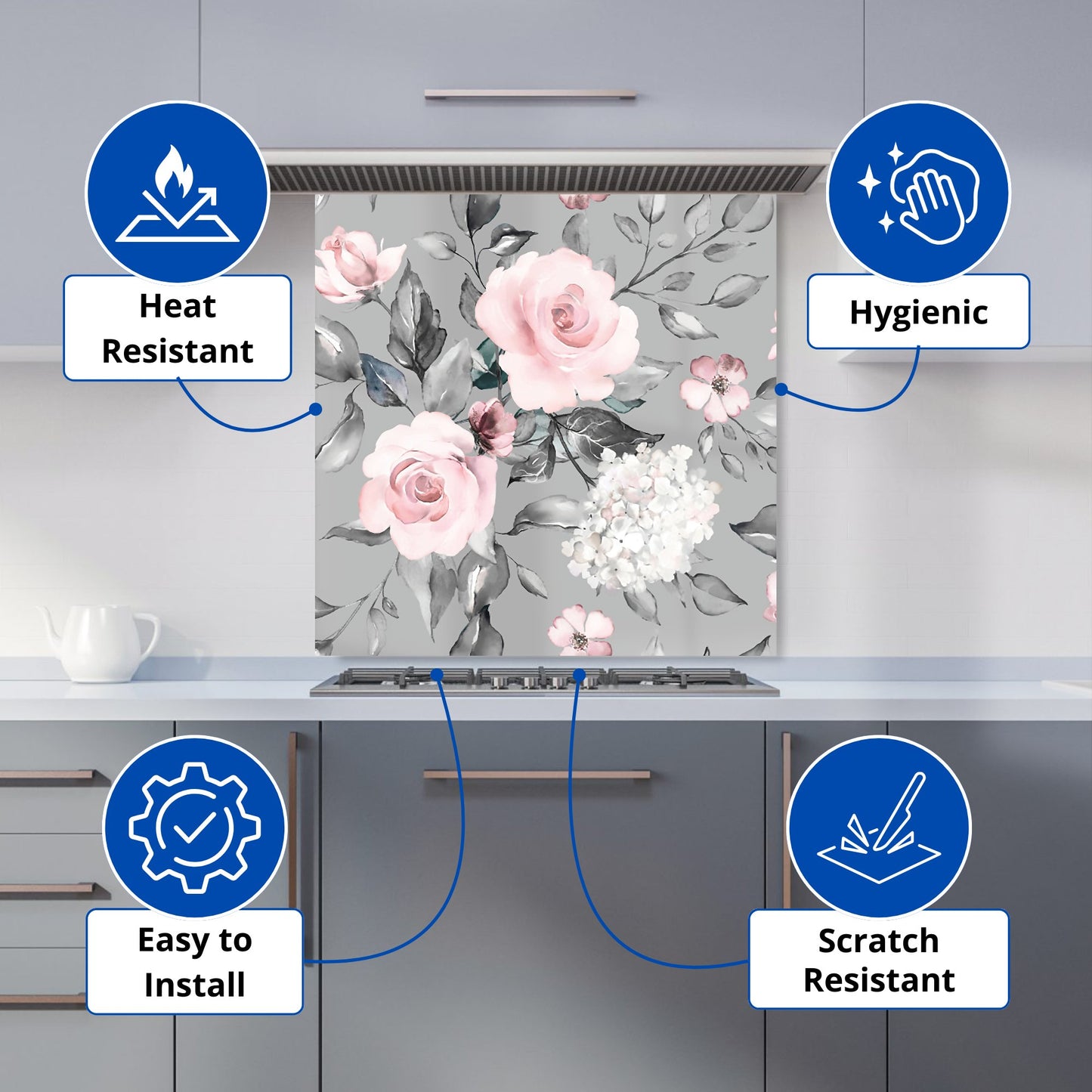 Dusty Pink Roses Kitchen Splashback