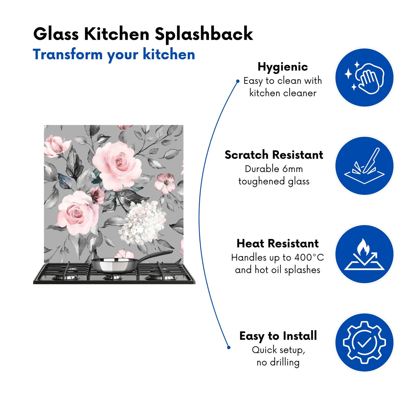Dusty Pink Roses Kitchen Splashback