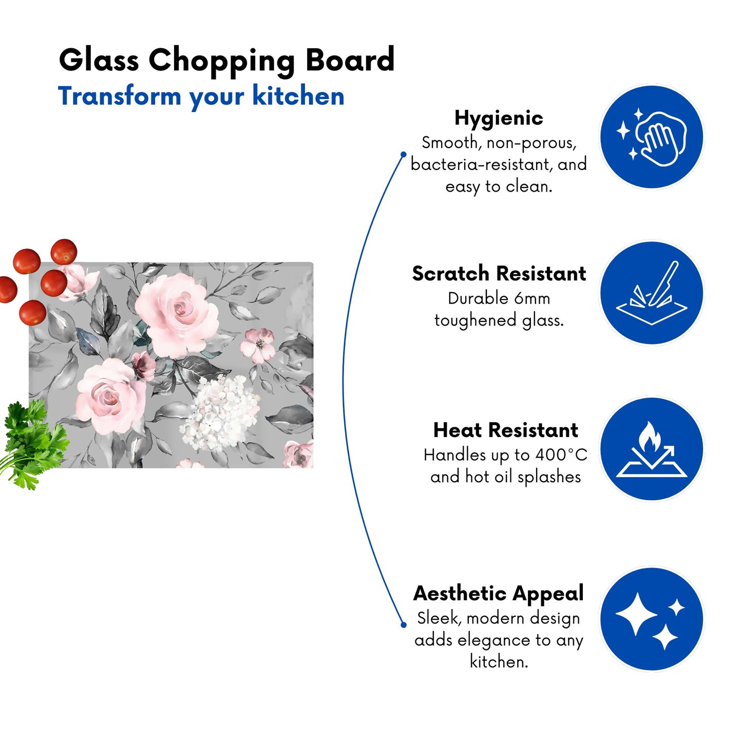 Dusty Pink Roses Glass Chopping Board