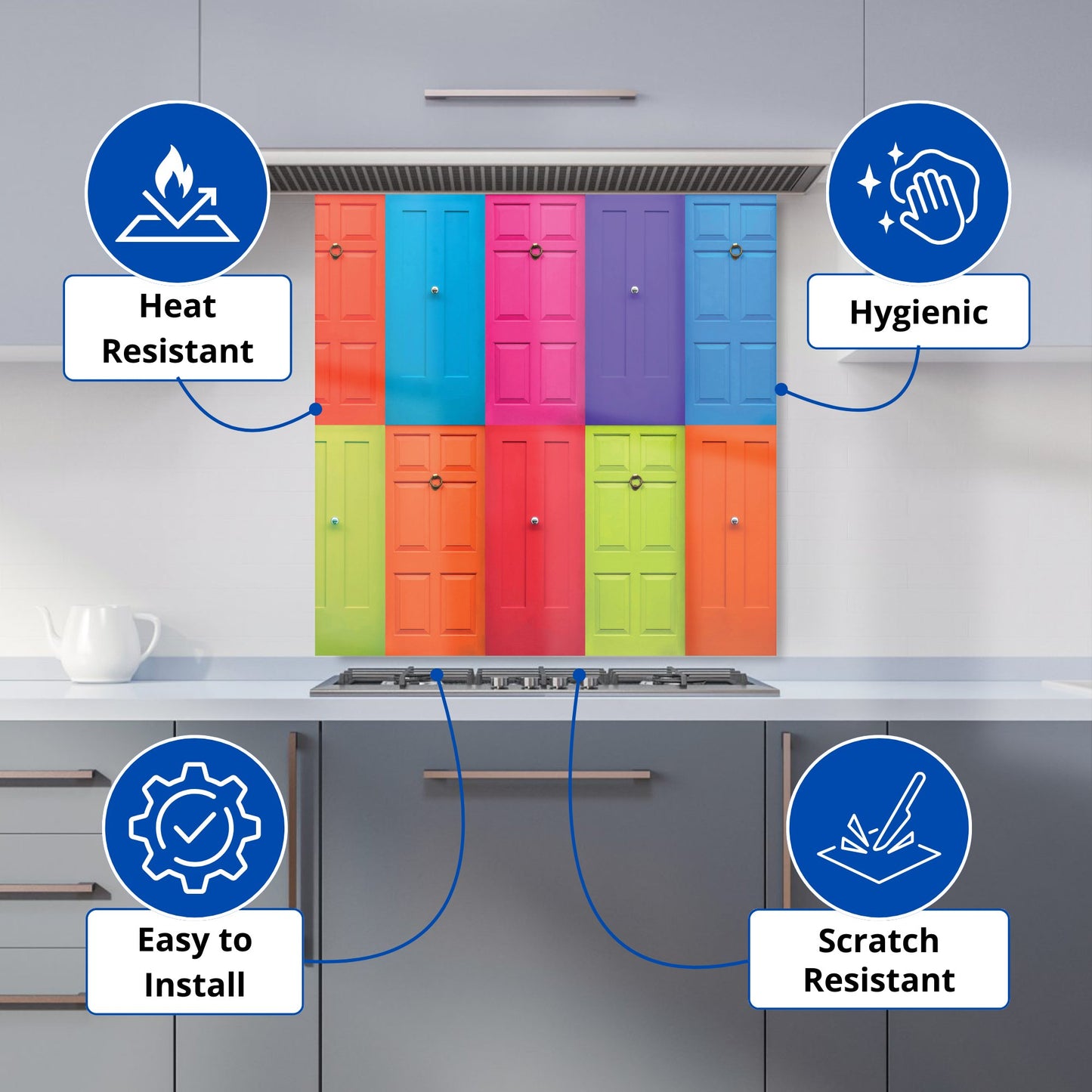 Colourful English Doors Kitchen Splashback