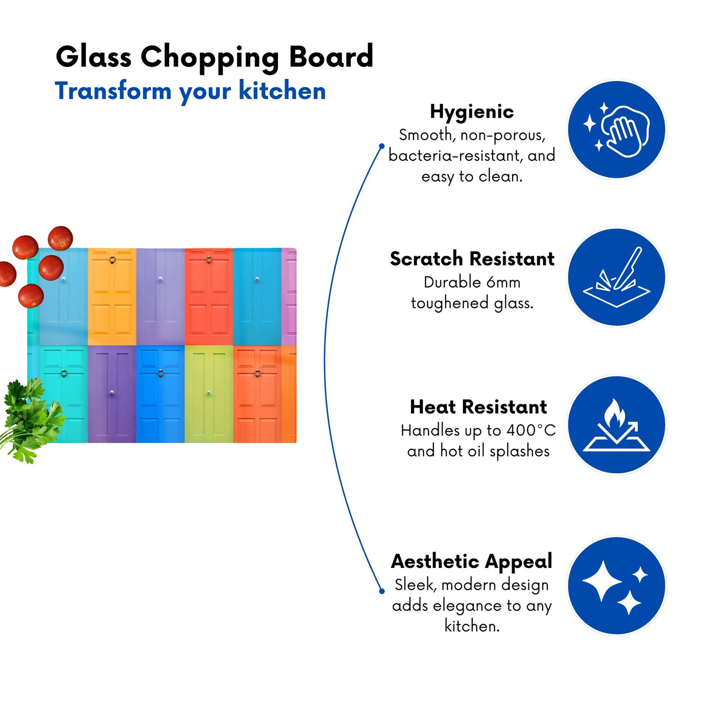 Colourful English Doors Glass Chopping Board