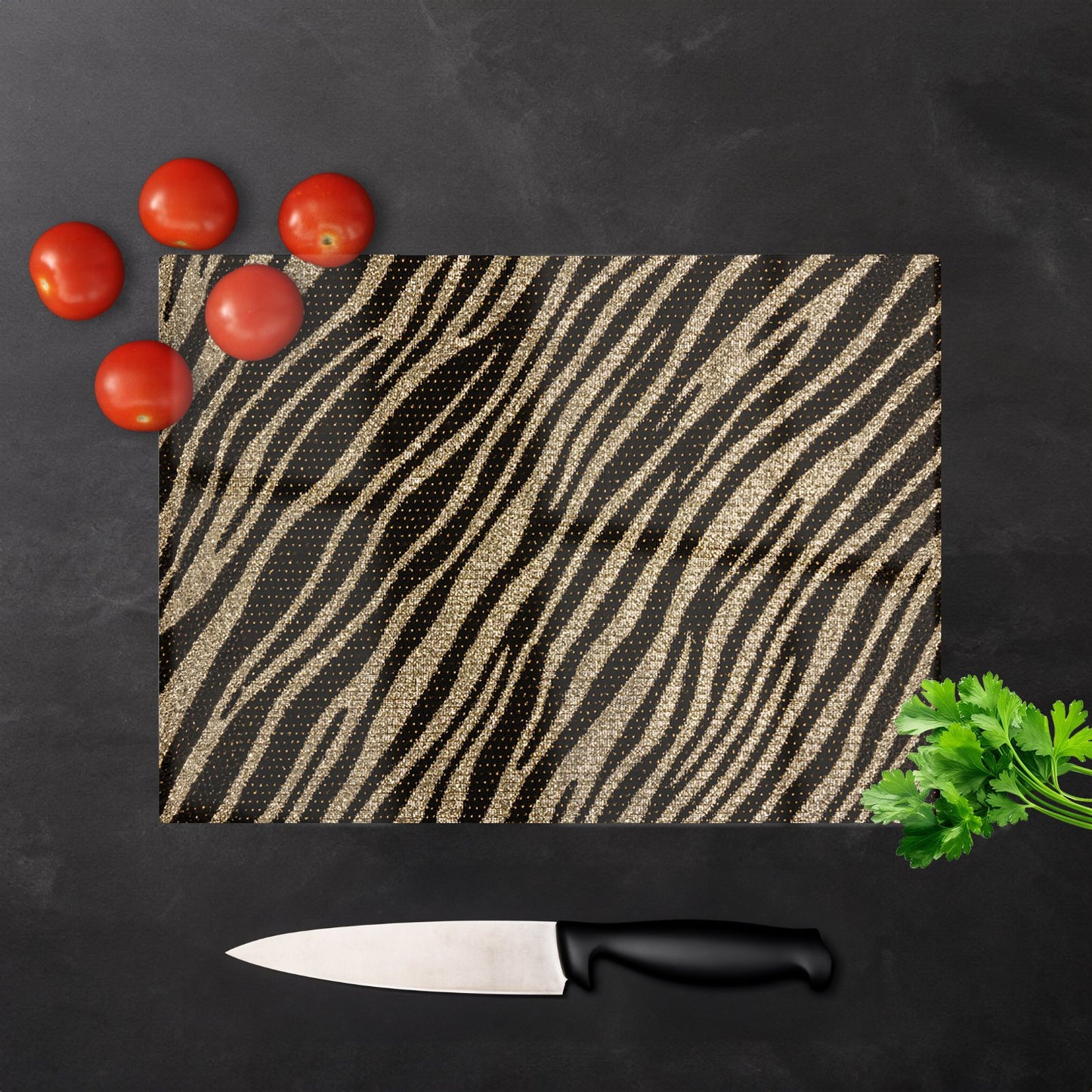 Golden Zebra Print Glass Chopping Board
