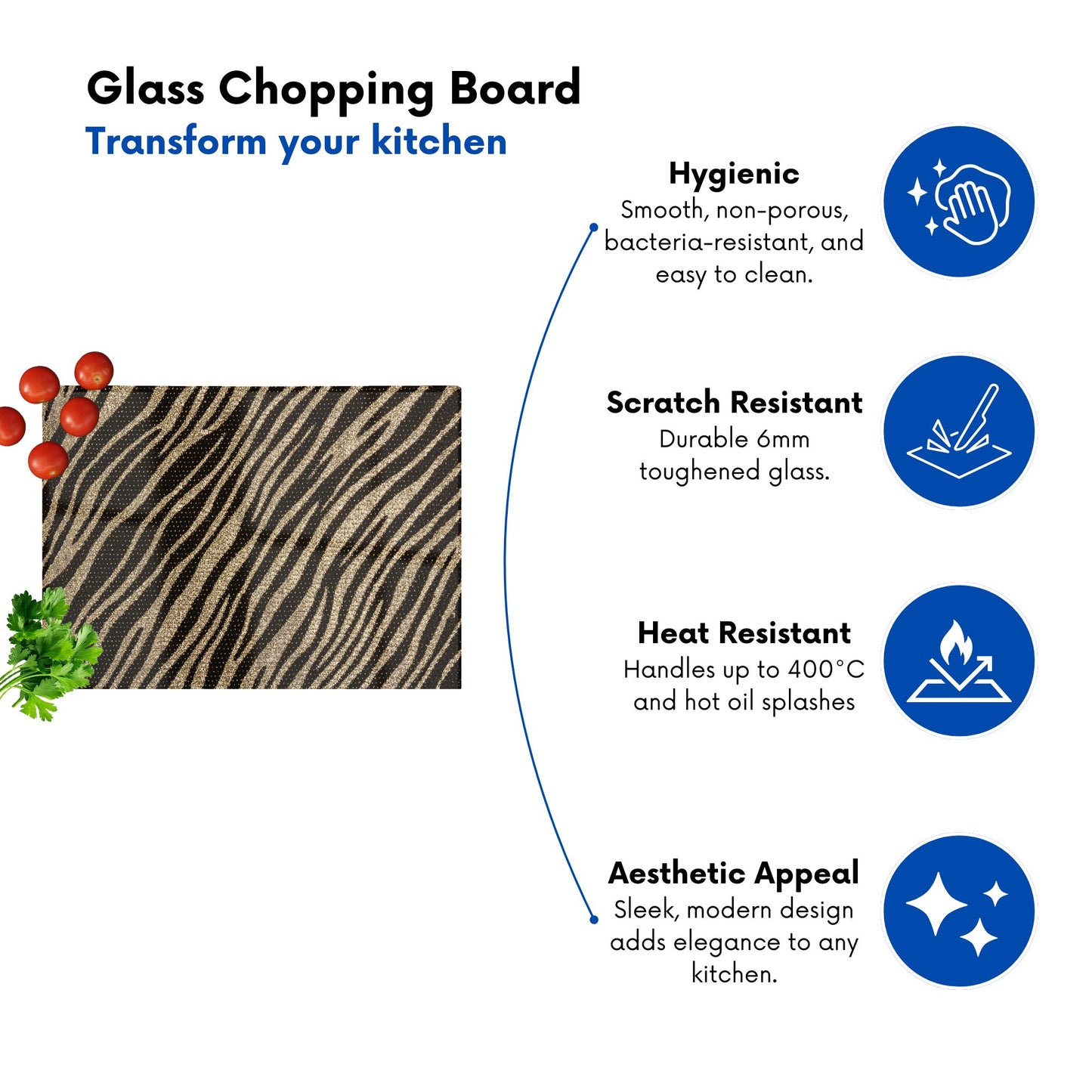 Golden Zebra Print Glass Chopping Board