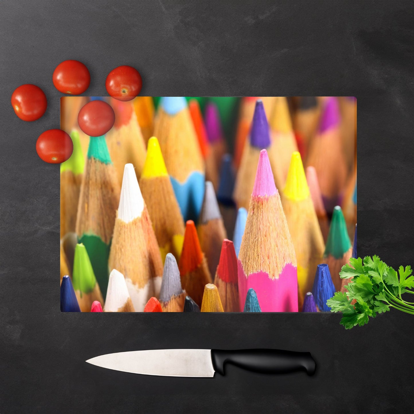 Colouring Pencils Glass Chopping Board