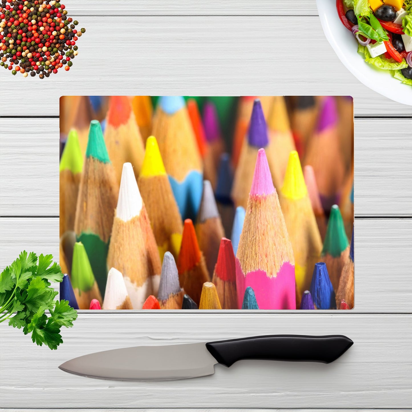 Colouring Pencils Glass Chopping Board