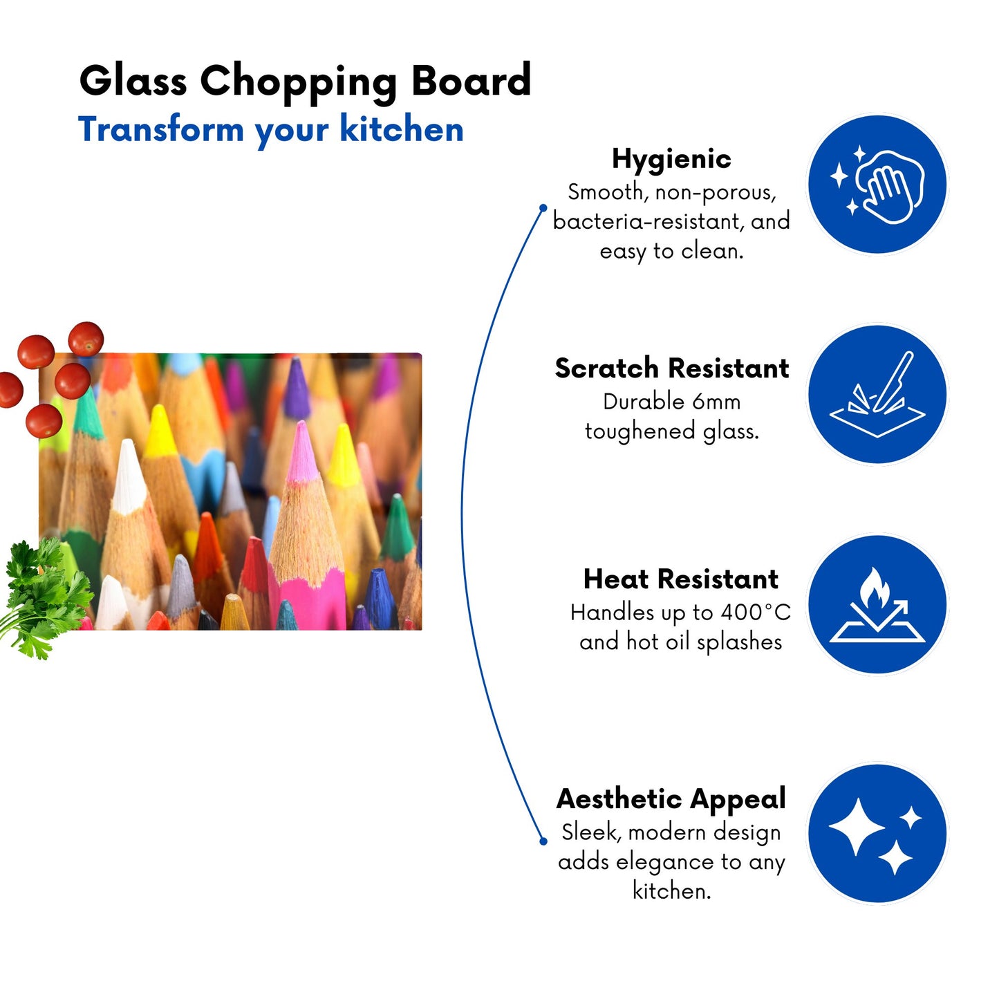 Colouring Pencils Glass Chopping Board
