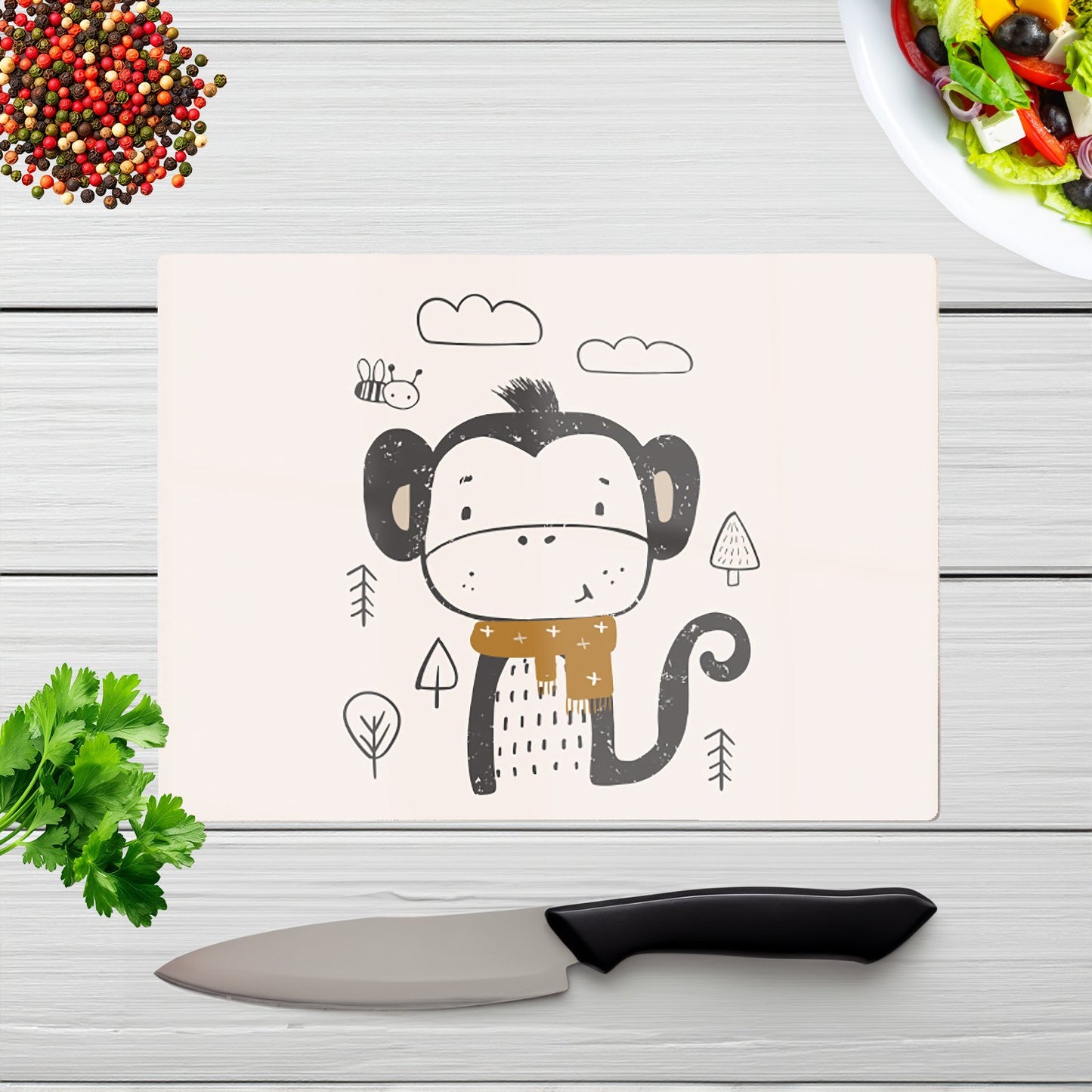 Single Monkey Forest Glass Chopping Board