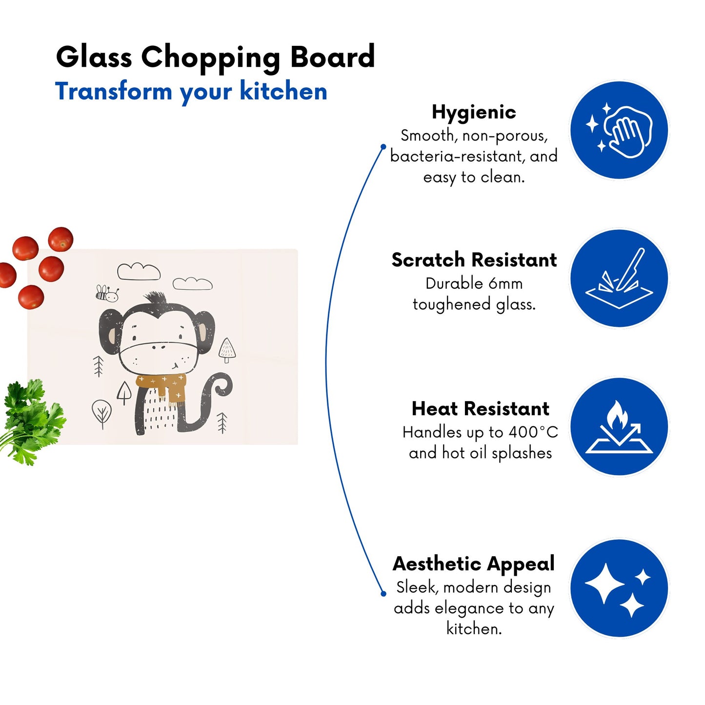 Single Monkey Forest Glass Chopping Board