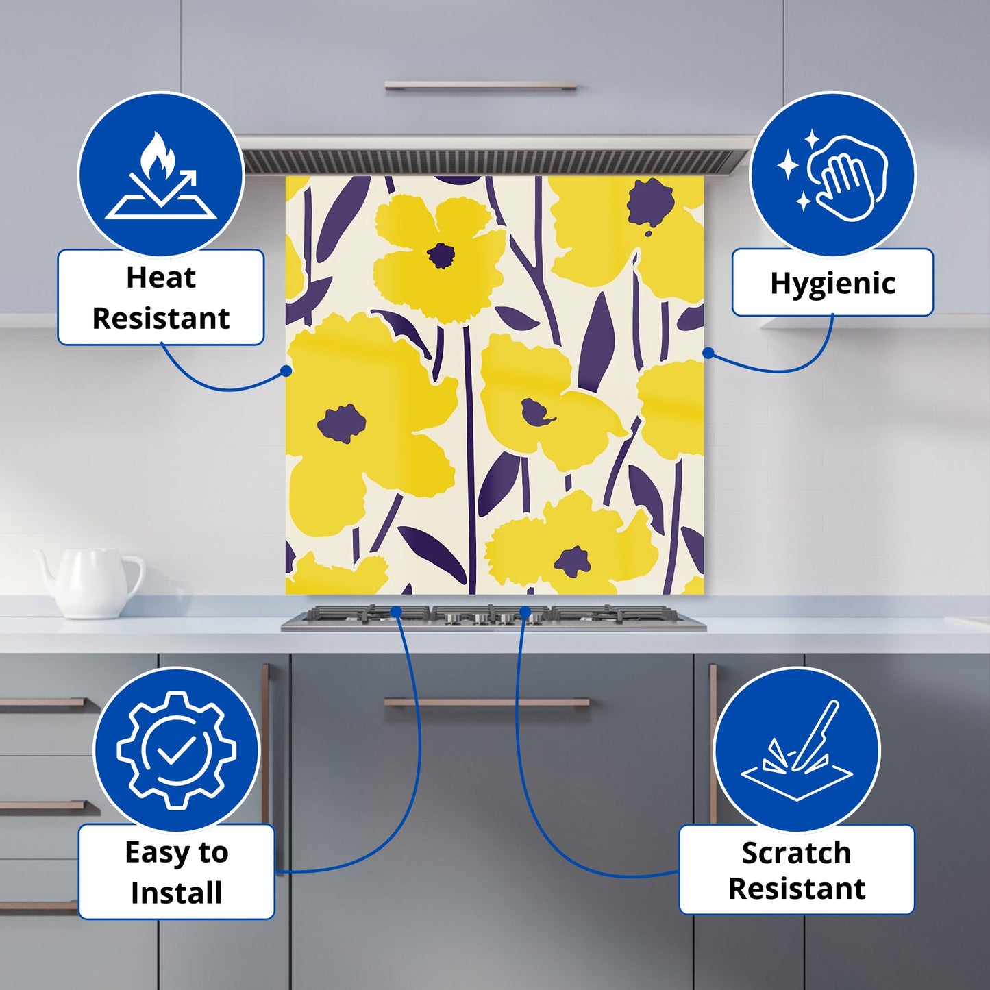 Vintage Tropical Flowers Kitchen Splashback