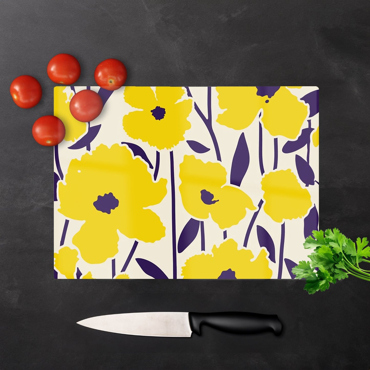 Vintage Tropical Flowers Glass Chopping Board