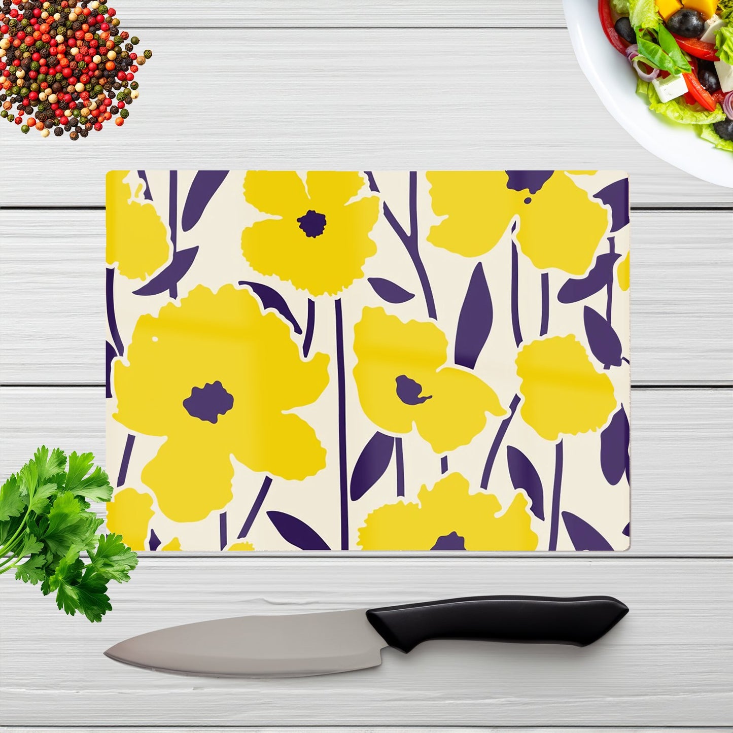 Vintage Tropical Flowers Glass Chopping Board