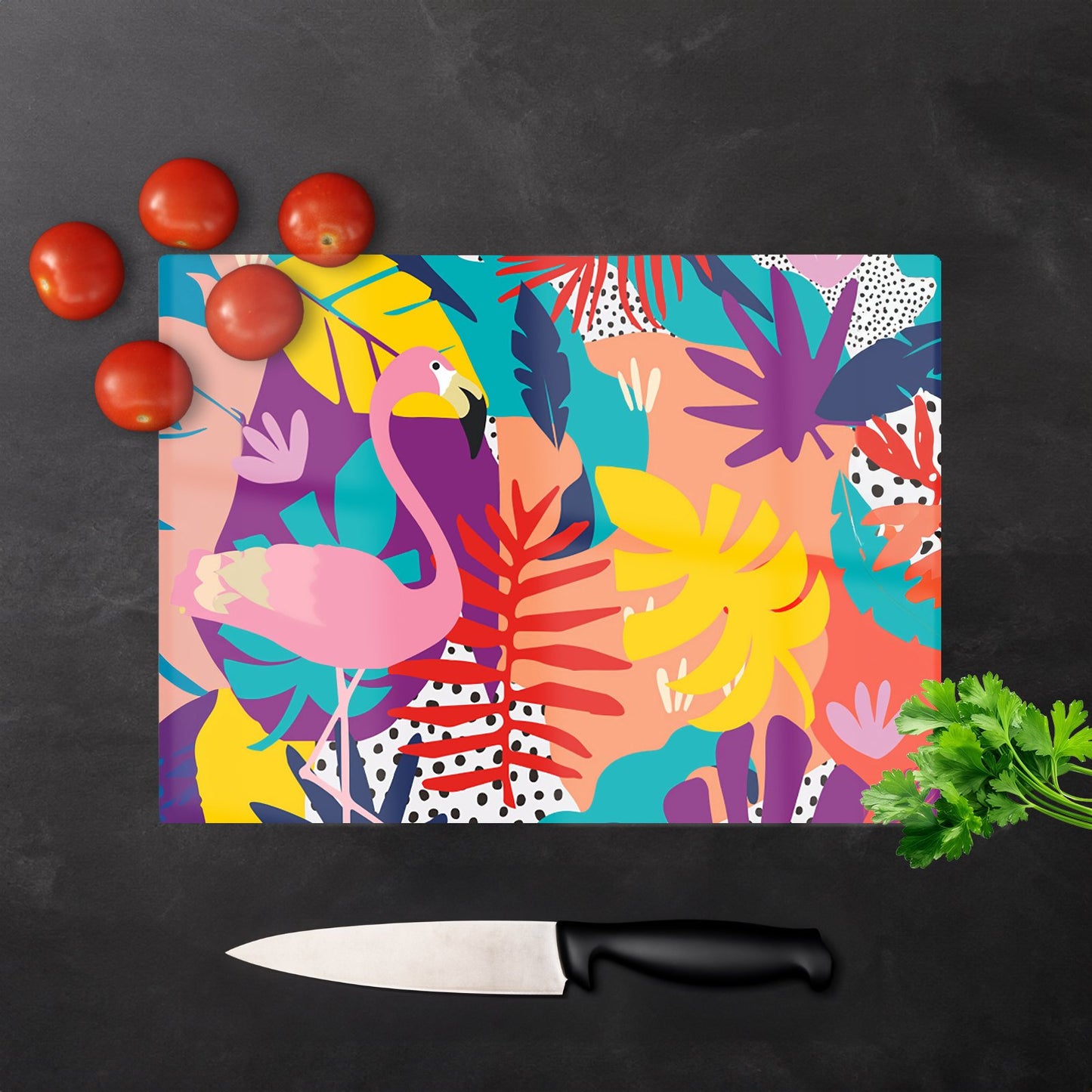 Tropical Flamingoes Glass Chopping Board