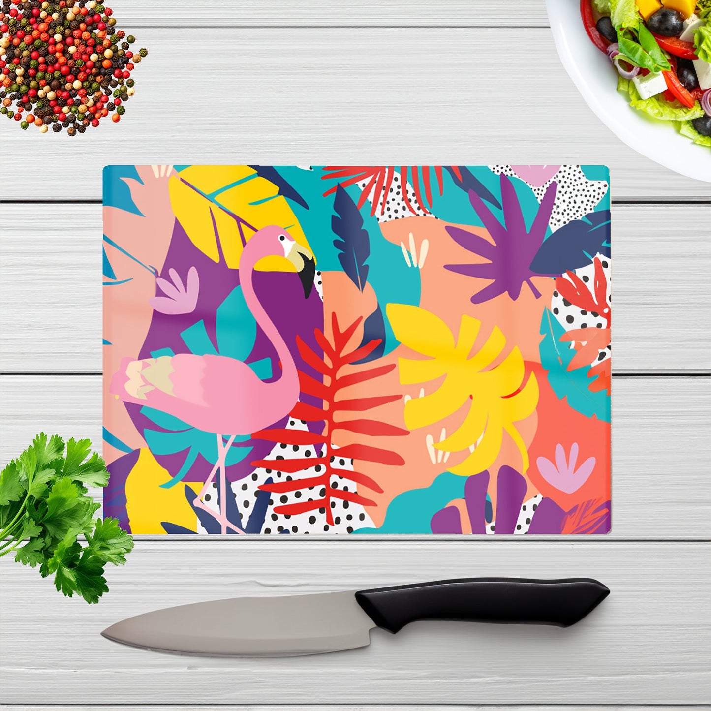 Tropical Flamingoes Glass Chopping Board