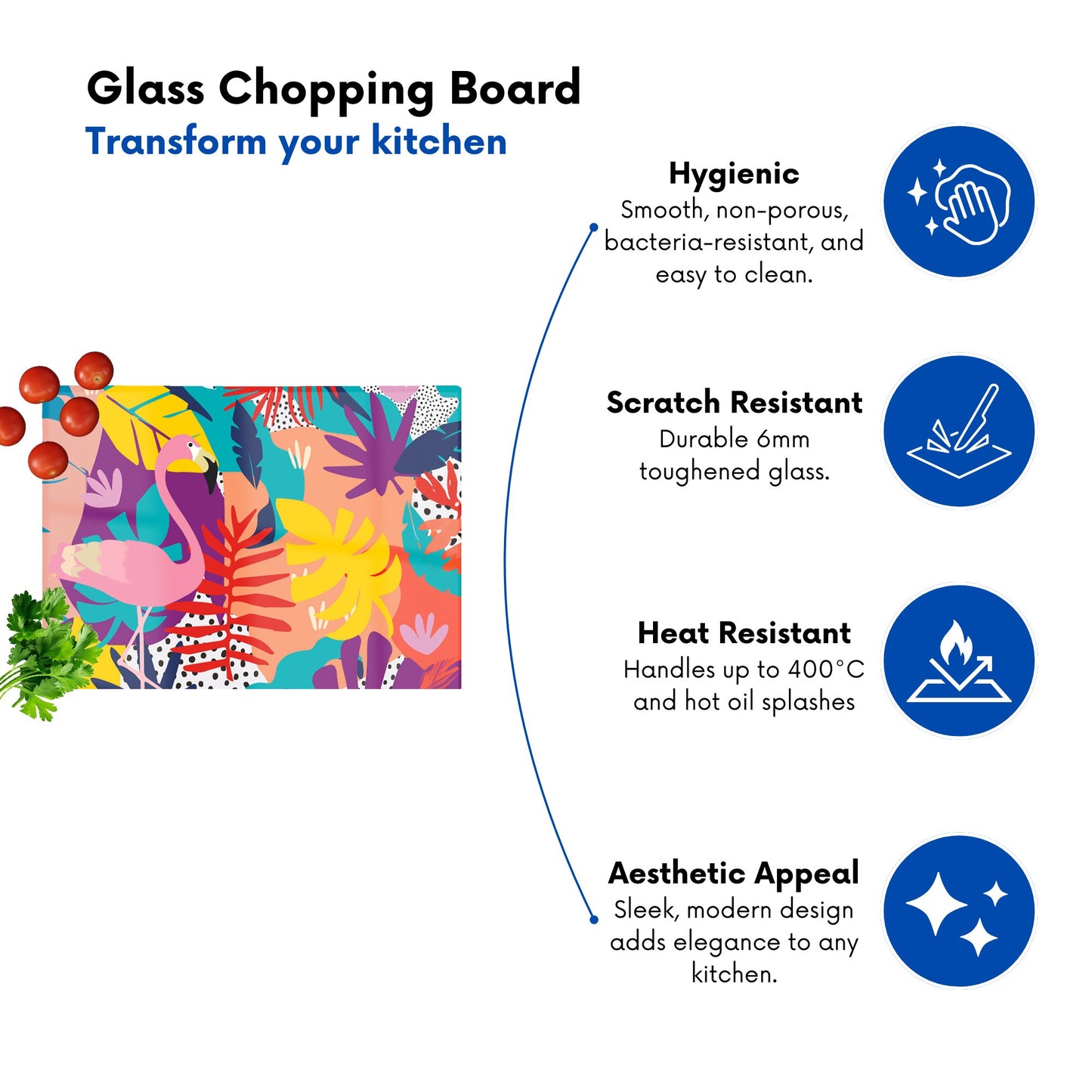Tropical Flamingoes Glass Chopping Board