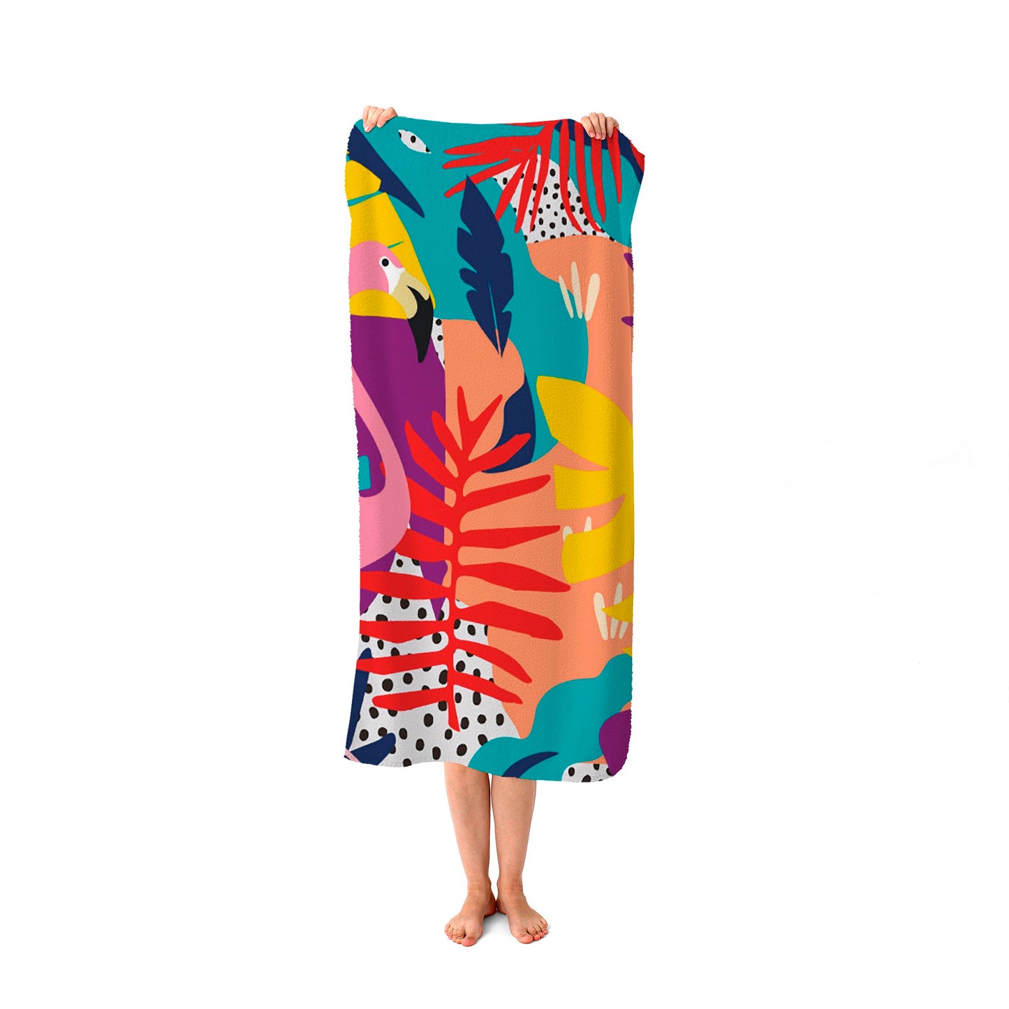 Tropical Flamingoes Beach Towel
