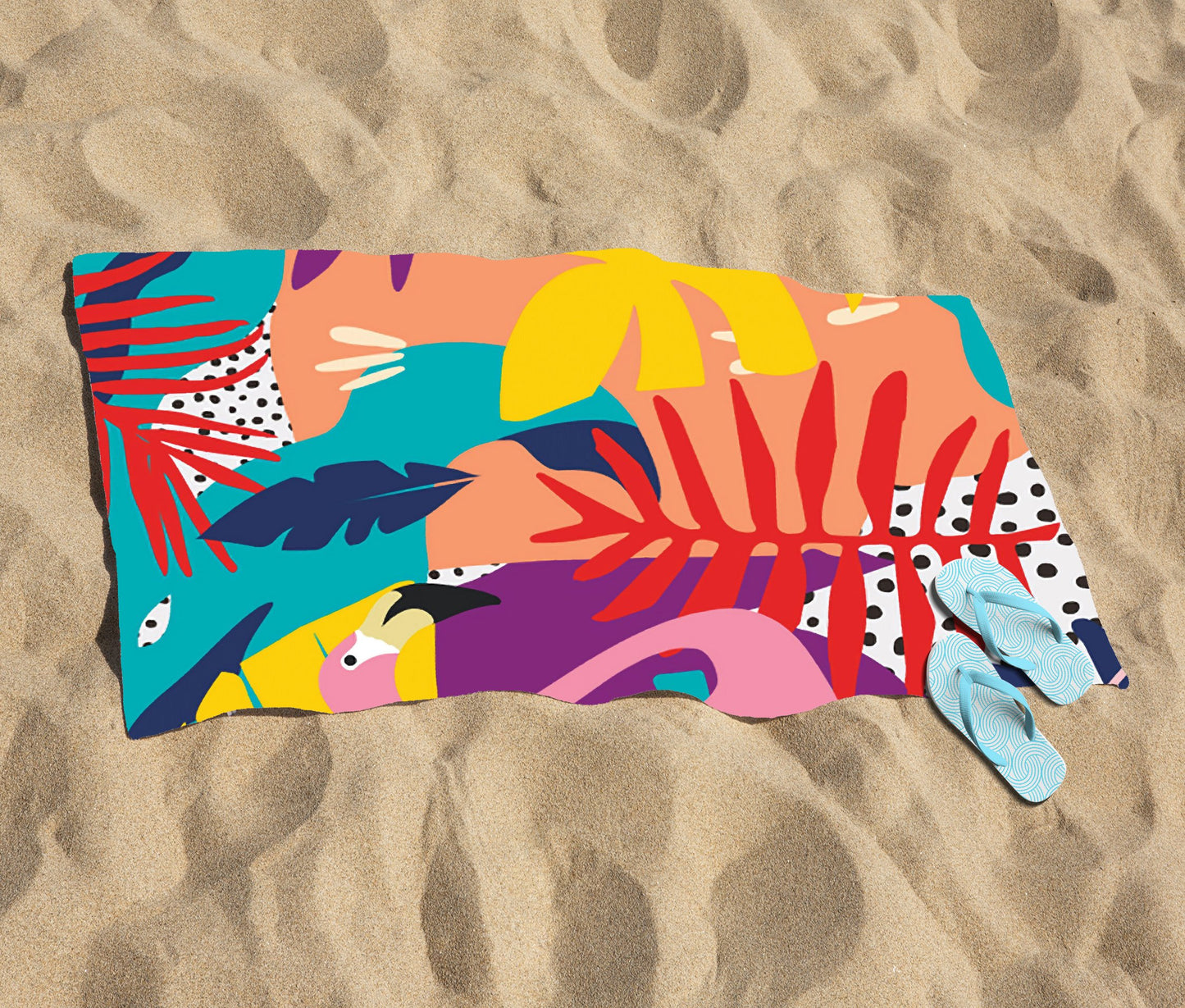 Tropical Flamingoes Beach Towel