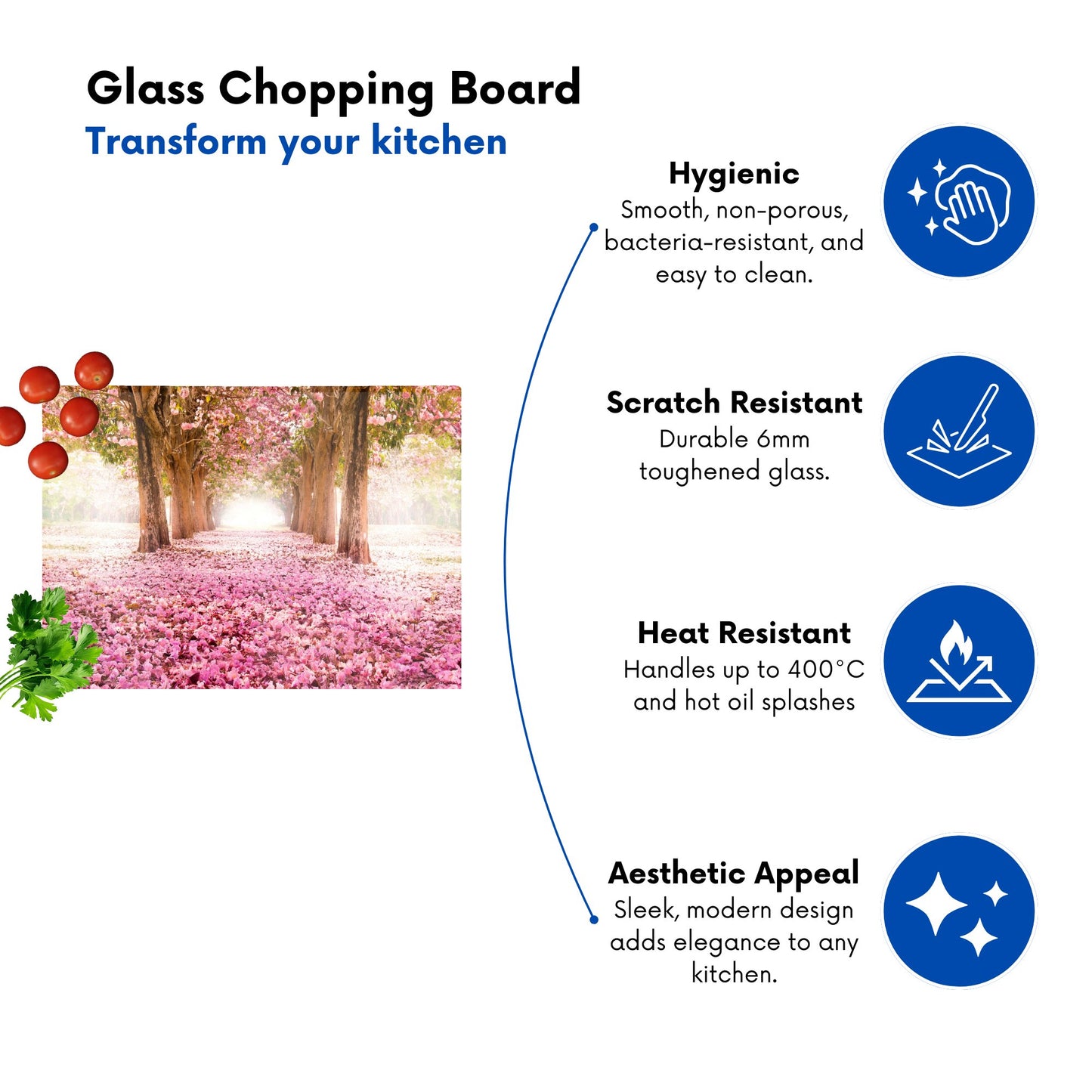 Pink Flower Tree Tunnel Glass Chopping Board
