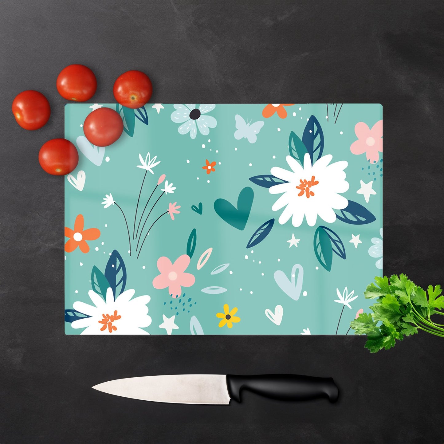 Garden Summer Flowers Glass Chopping Board