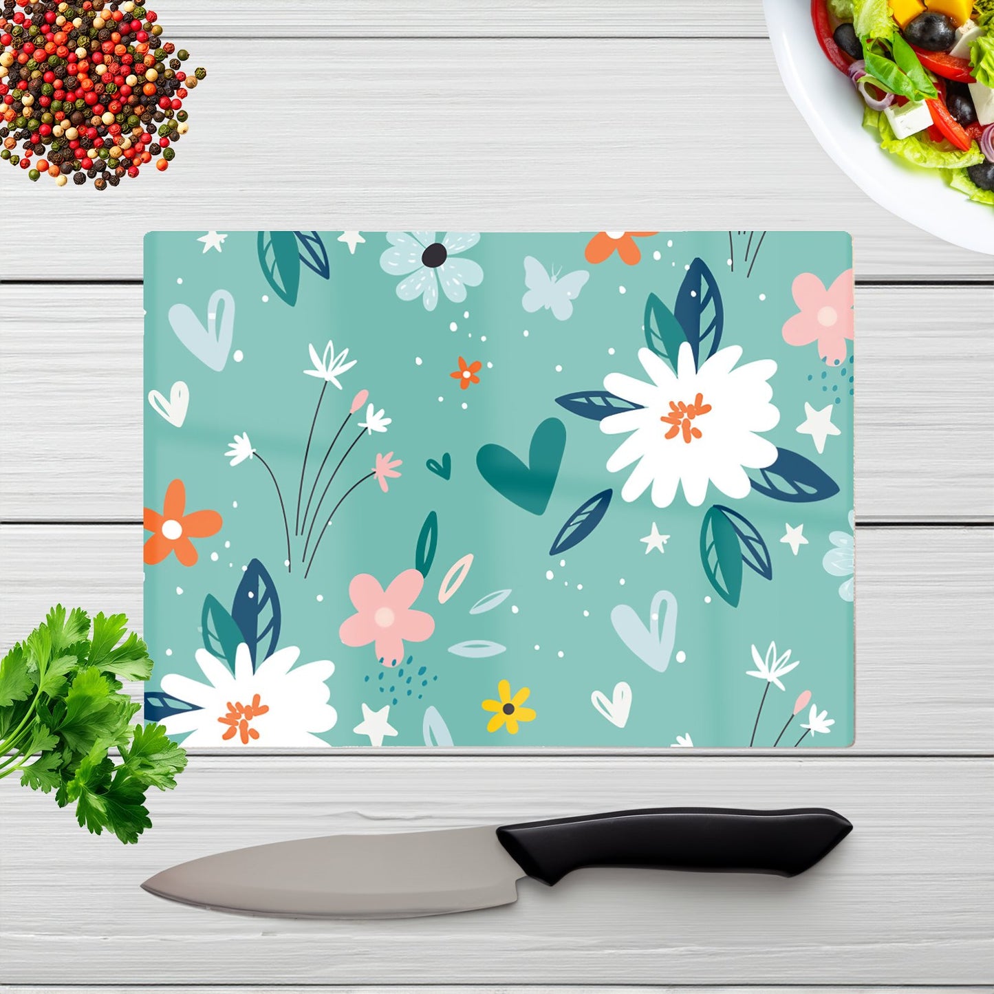 Garden Summer Flowers Glass Chopping Board