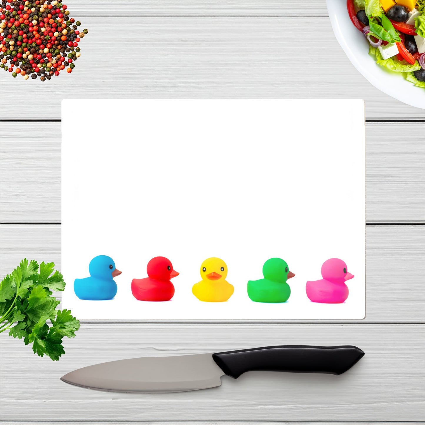 Coloured Rubber Ducks Glass Chopping Board