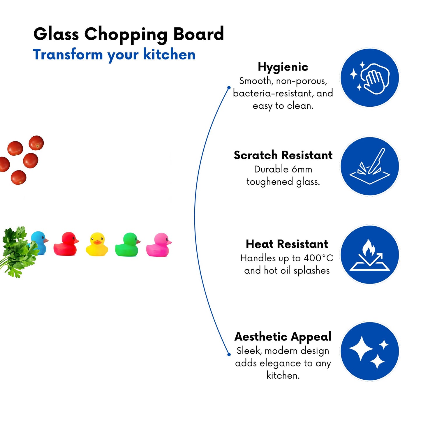 Coloured Rubber Ducks Glass Chopping Board