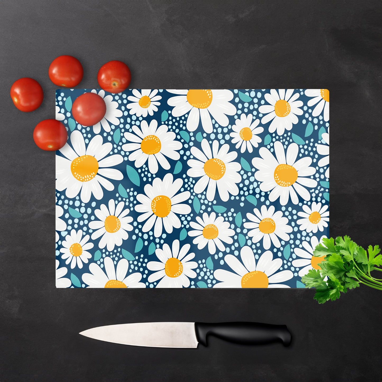 Camomile Flowers Glass Chopping Board