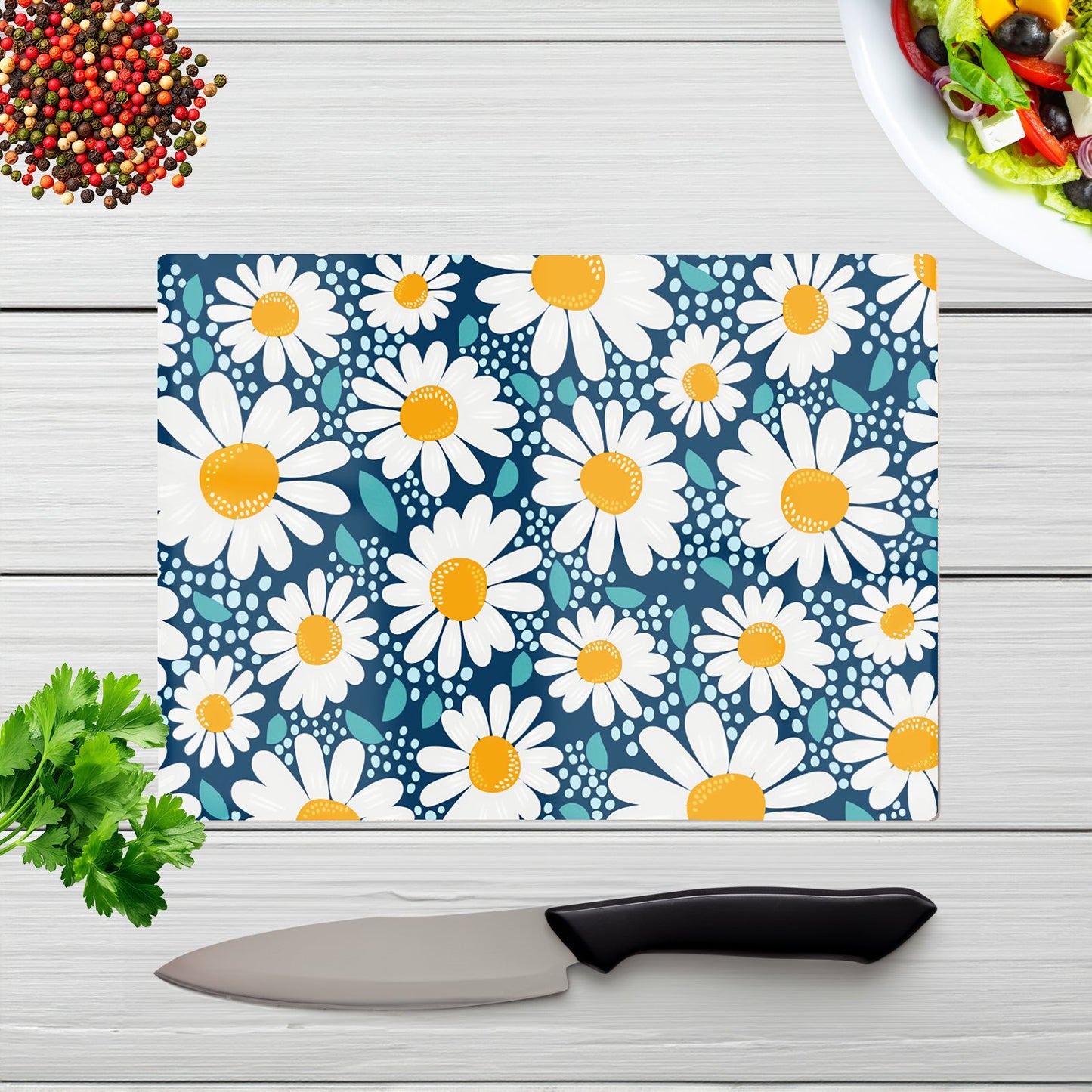 Camomile Flowers Glass Chopping Board