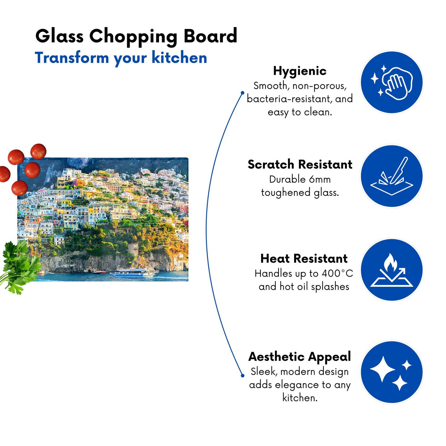 Positano Amalfi Coast Glass Chopping Board