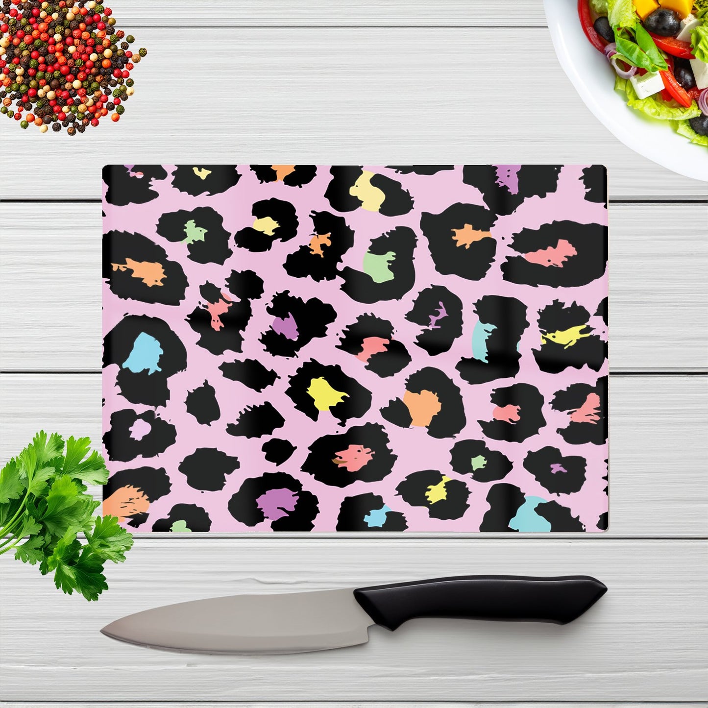 Pink Leopard Print Glass Chopping Board