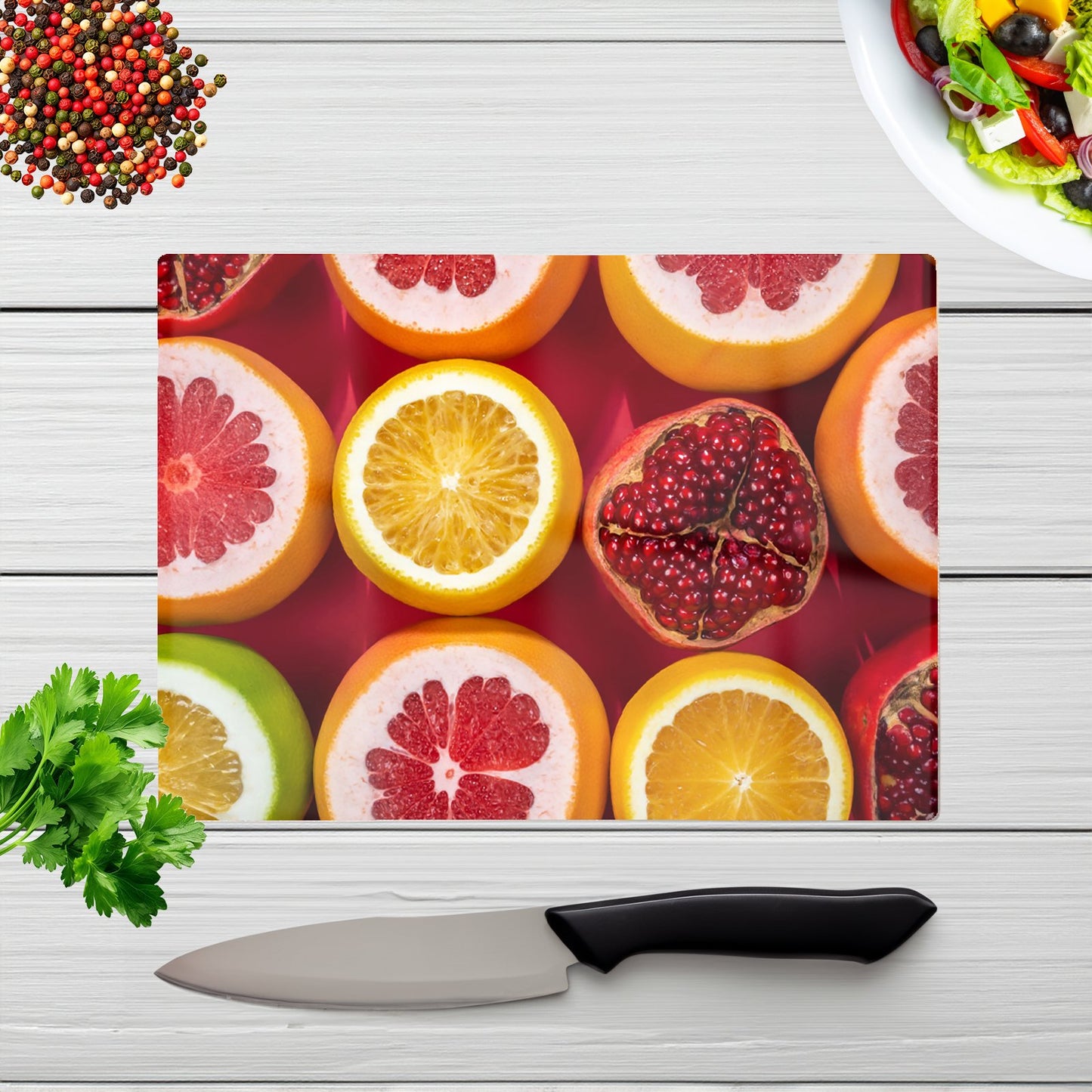 Citrus And Pomegranate Glass Chopping Board