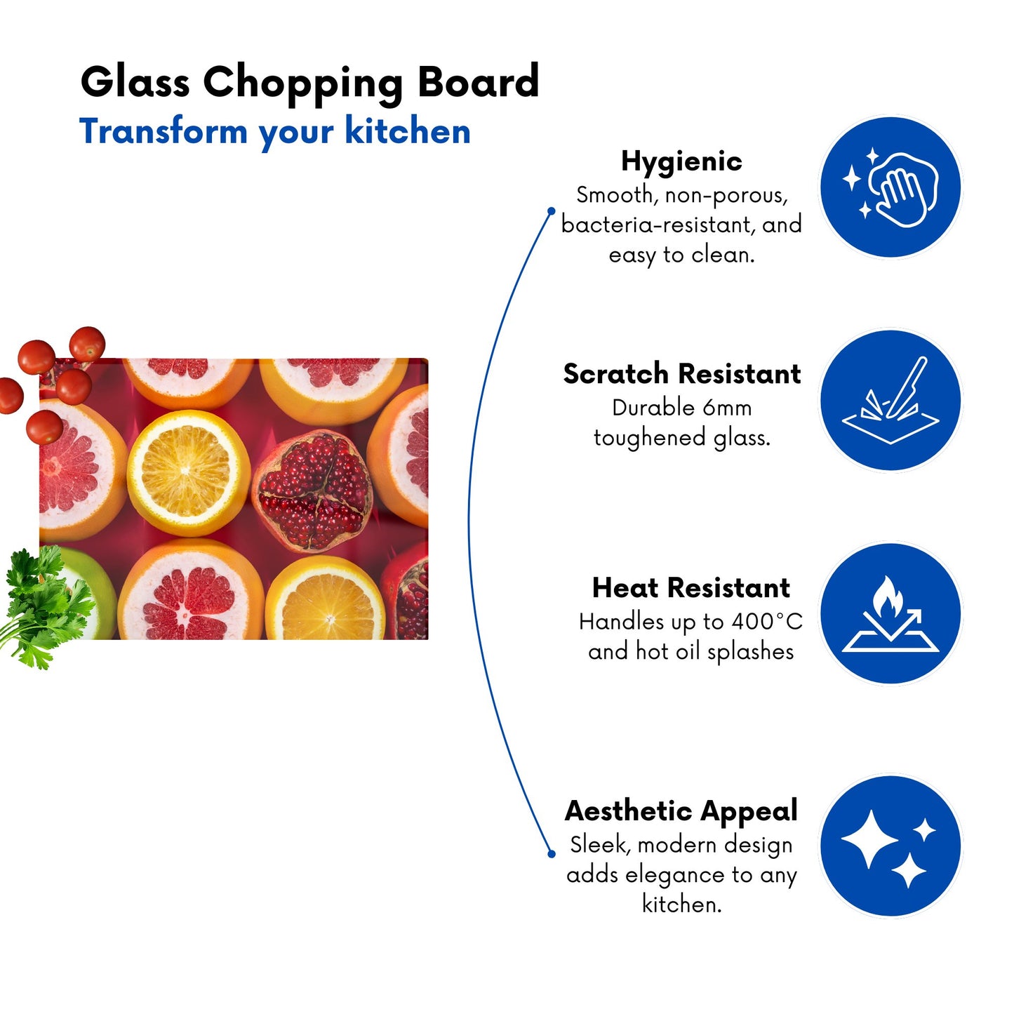 Citrus And Pomegranate Glass Chopping Board