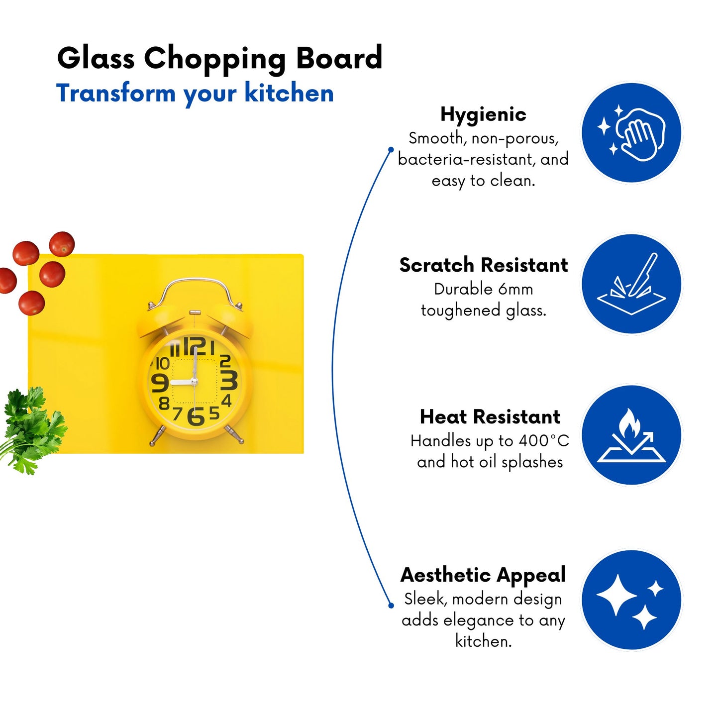 Yellow Alarm Clock Glass Chopping Board