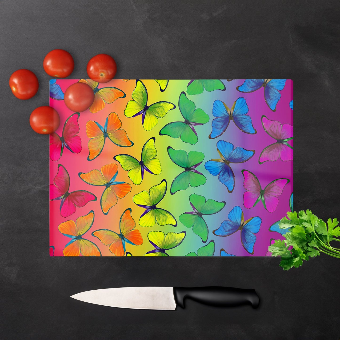 Multicoloured Butterfly Pattern Glass Chopping Board