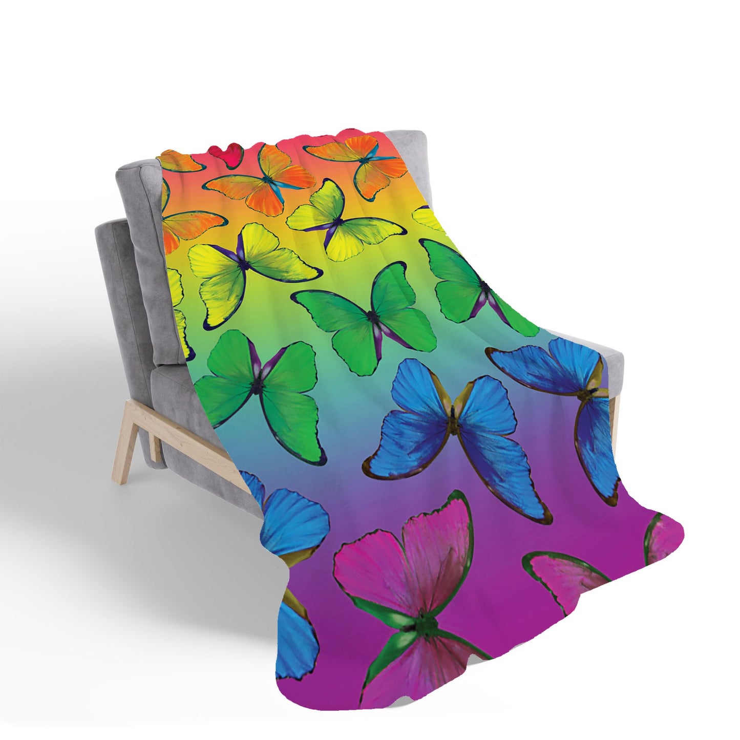 Multicoloured Butterfly Pattern Sherpa Blanket
