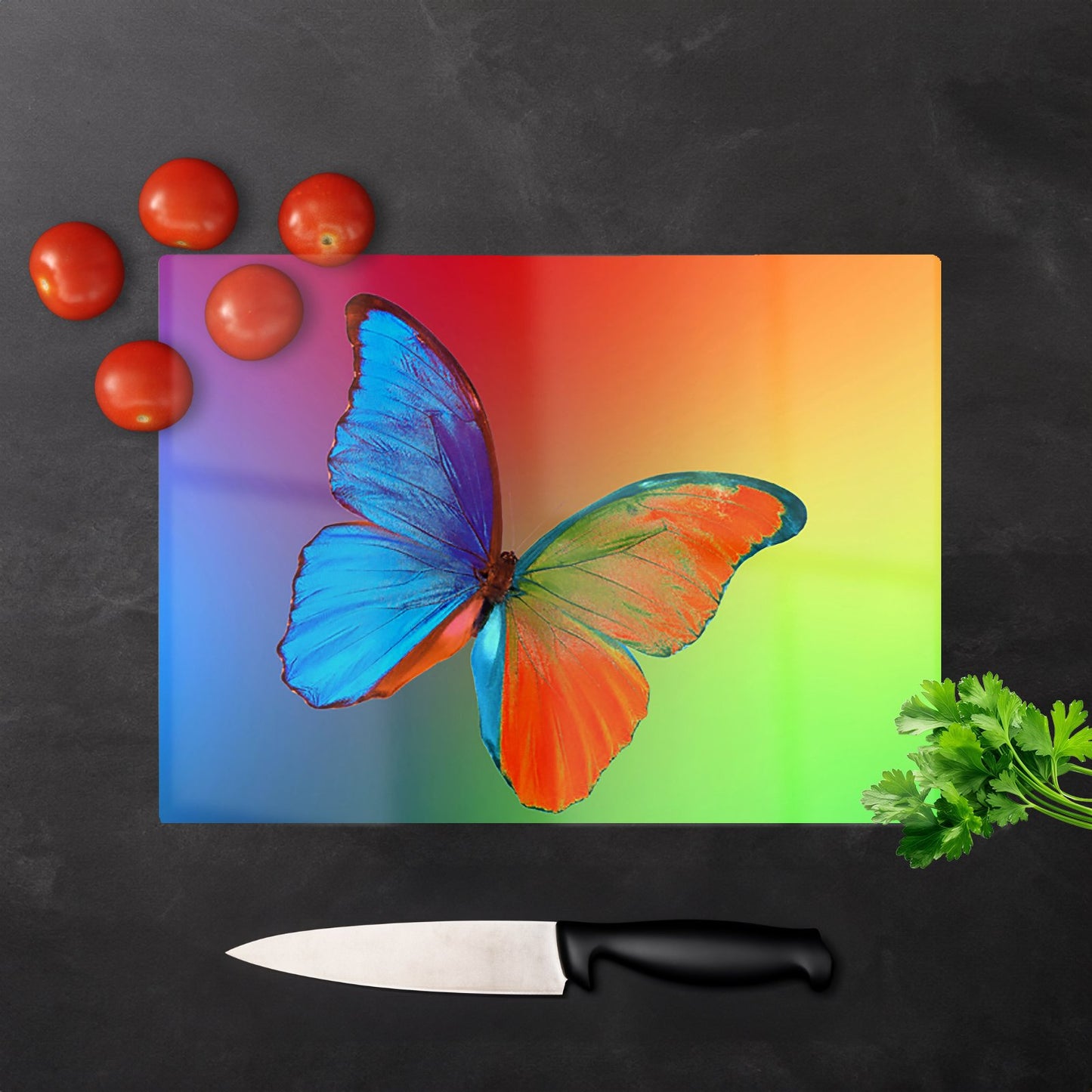 Vibrant Butterfly Glass Chopping Board