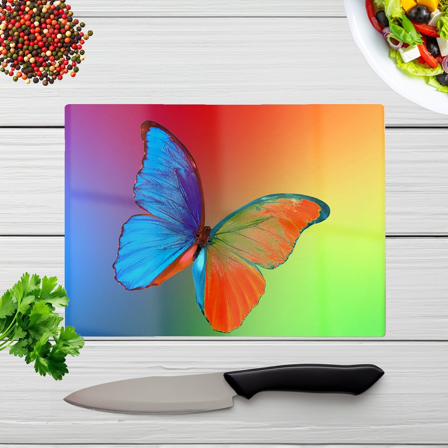 Vibrant Butterfly Glass Chopping Board