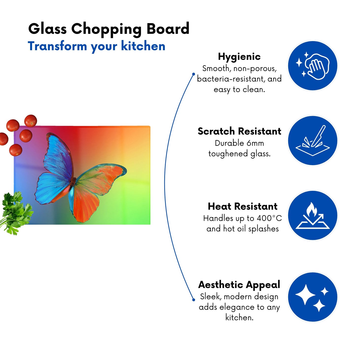Vibrant Butterfly Glass Chopping Board