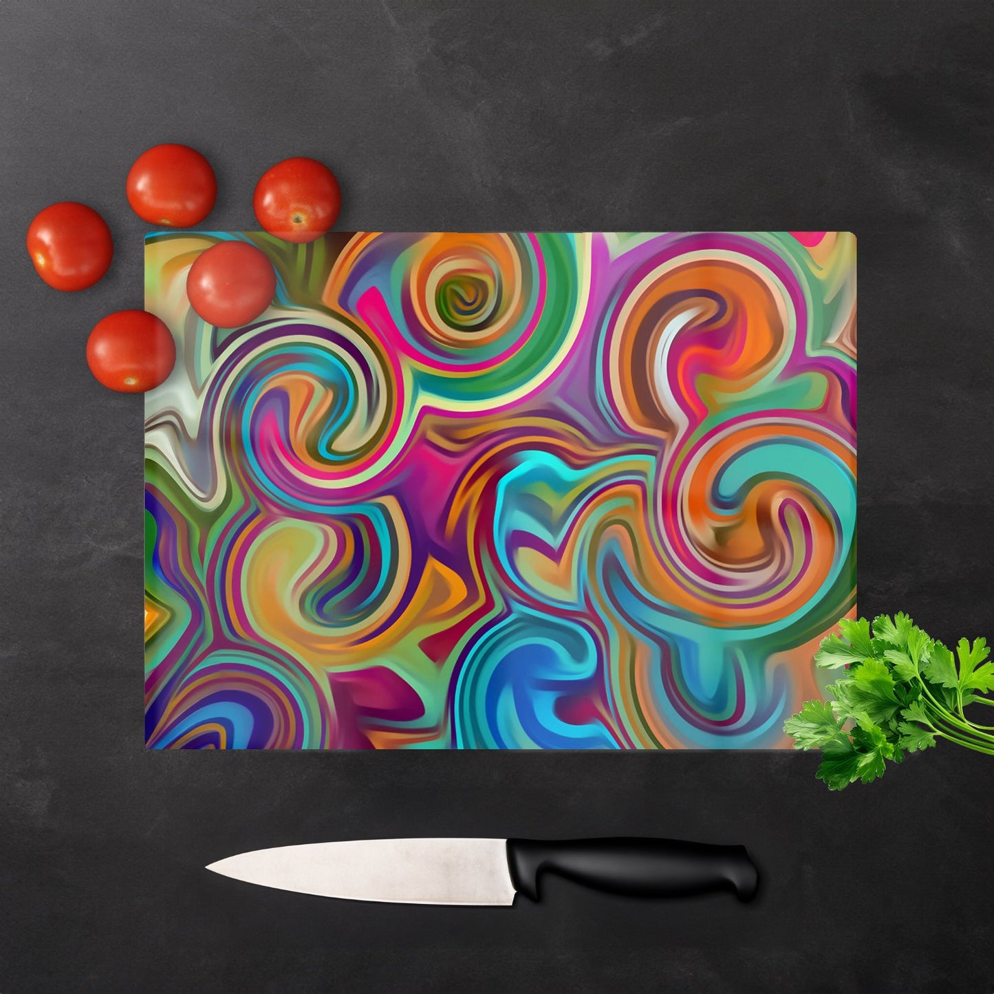 Colourful Wave Pattern Glass Chopping Board
