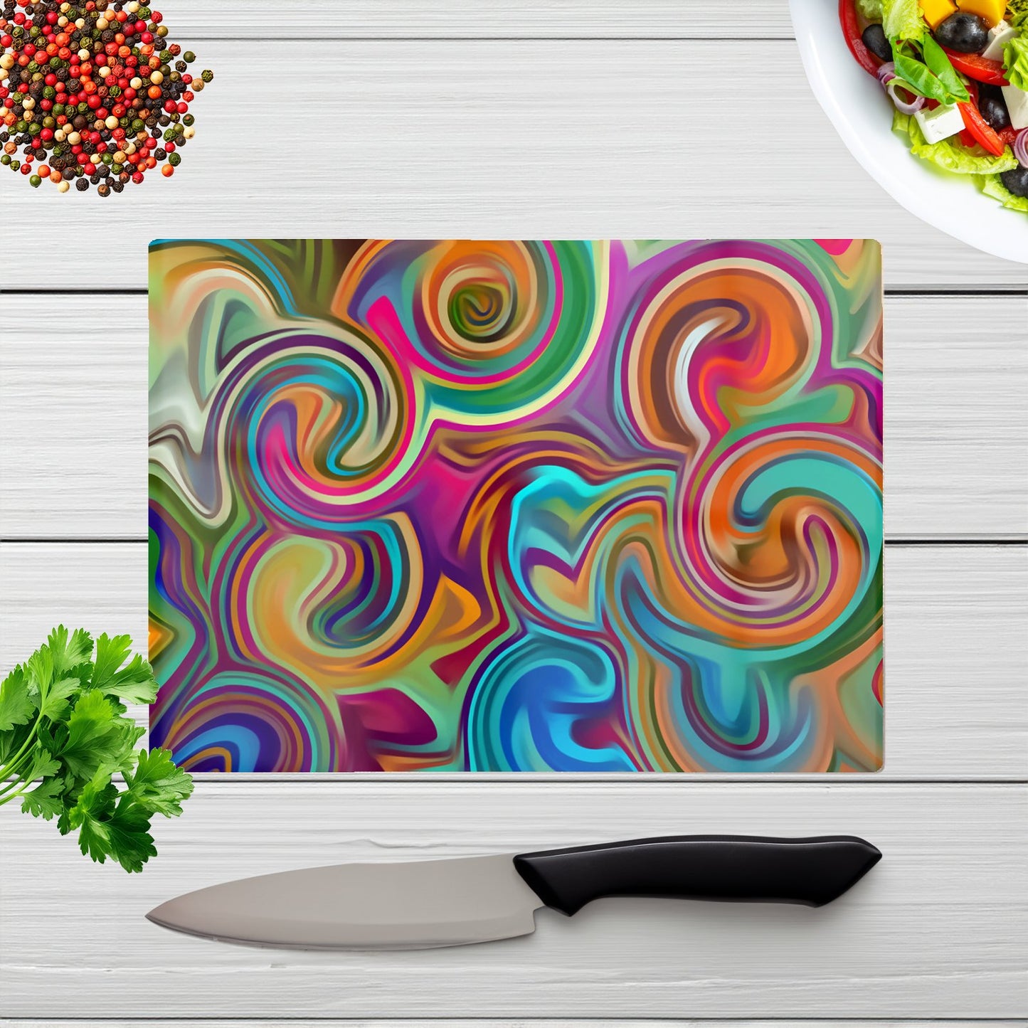 Colourful Wave Pattern Glass Chopping Board