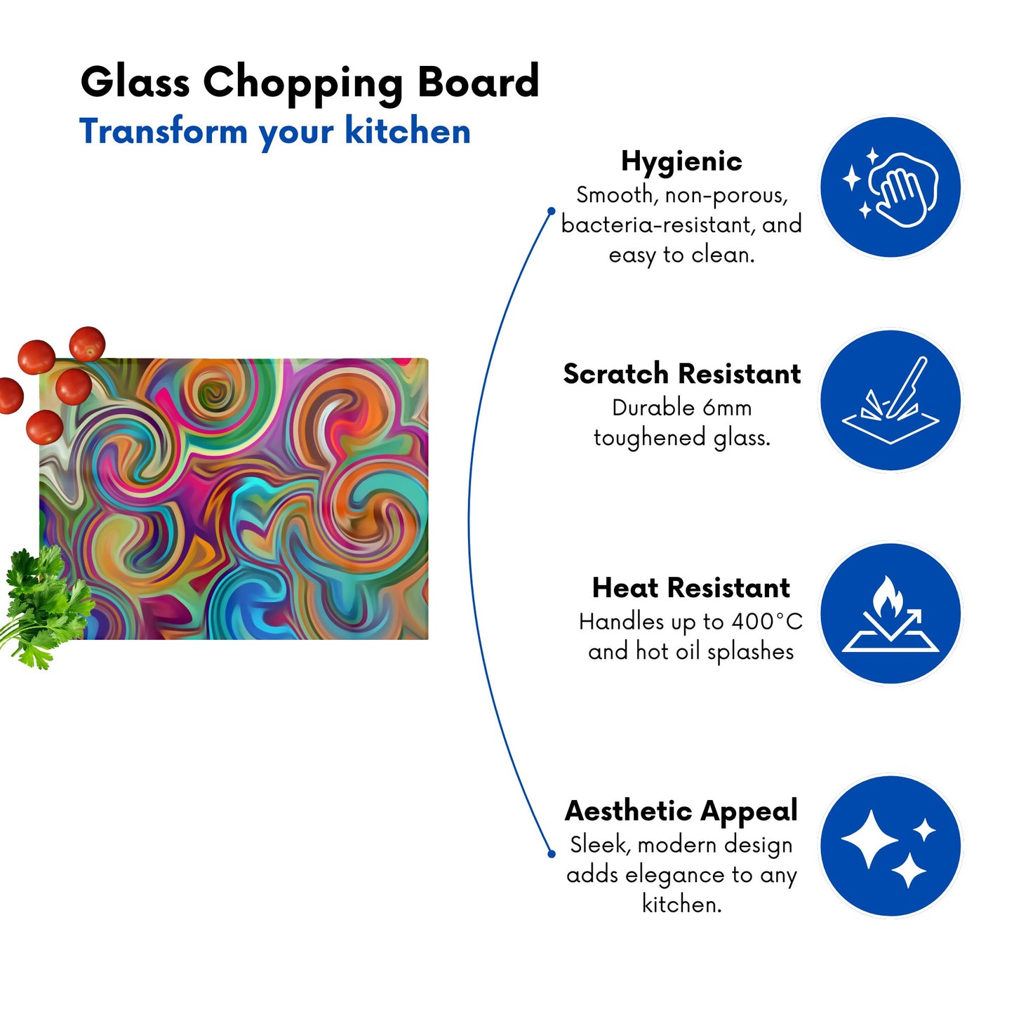 Colourful Wave Pattern Glass Chopping Board
