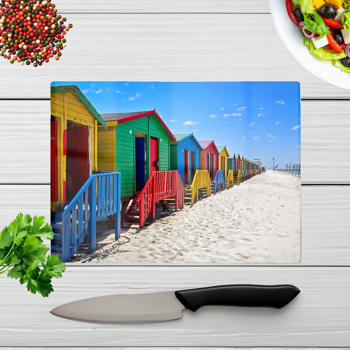 Beach Huts Cape Town South Africa Glass Chopping Board