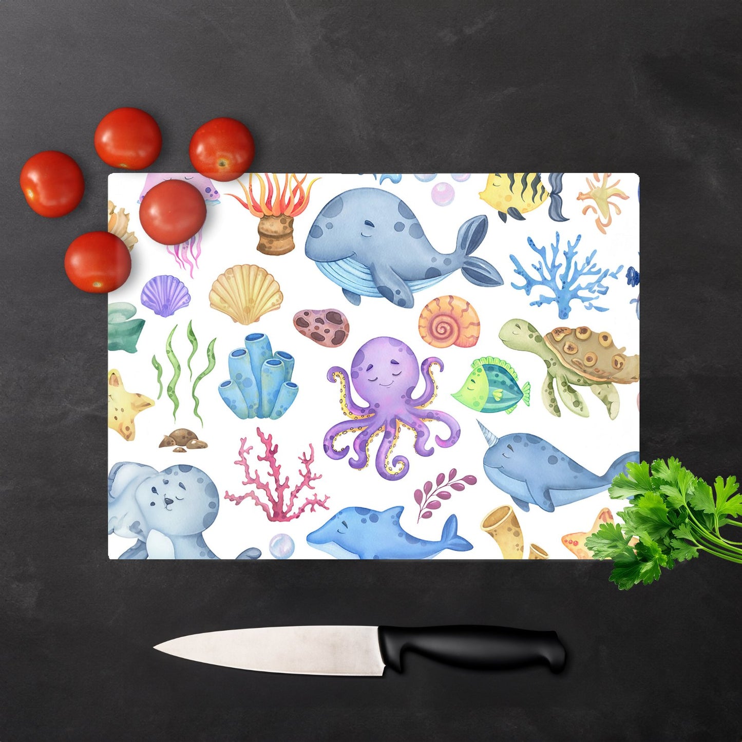 Childrens Sea Life Glass Chopping Board