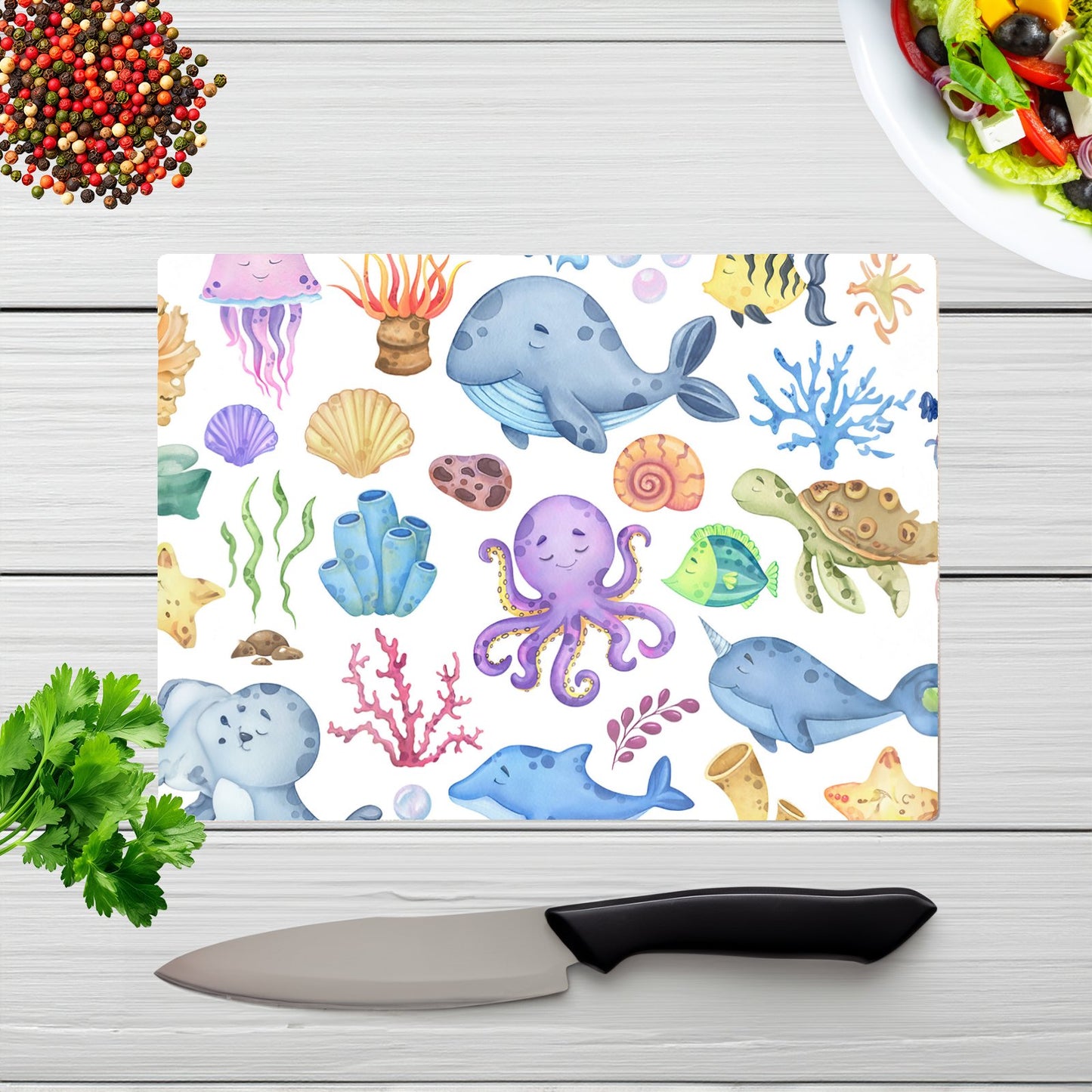 Childrens Sea Life Glass Chopping Board