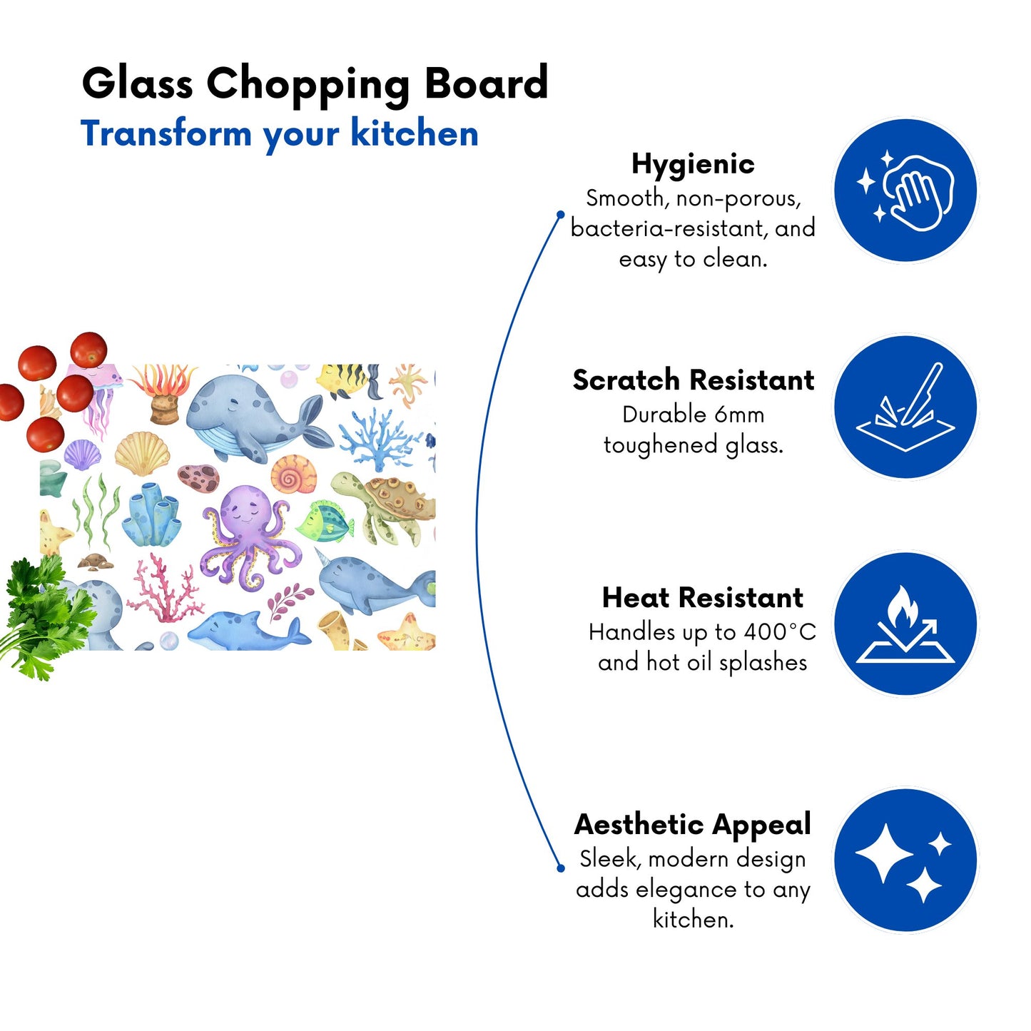 Childrens Sea Life Glass Chopping Board
