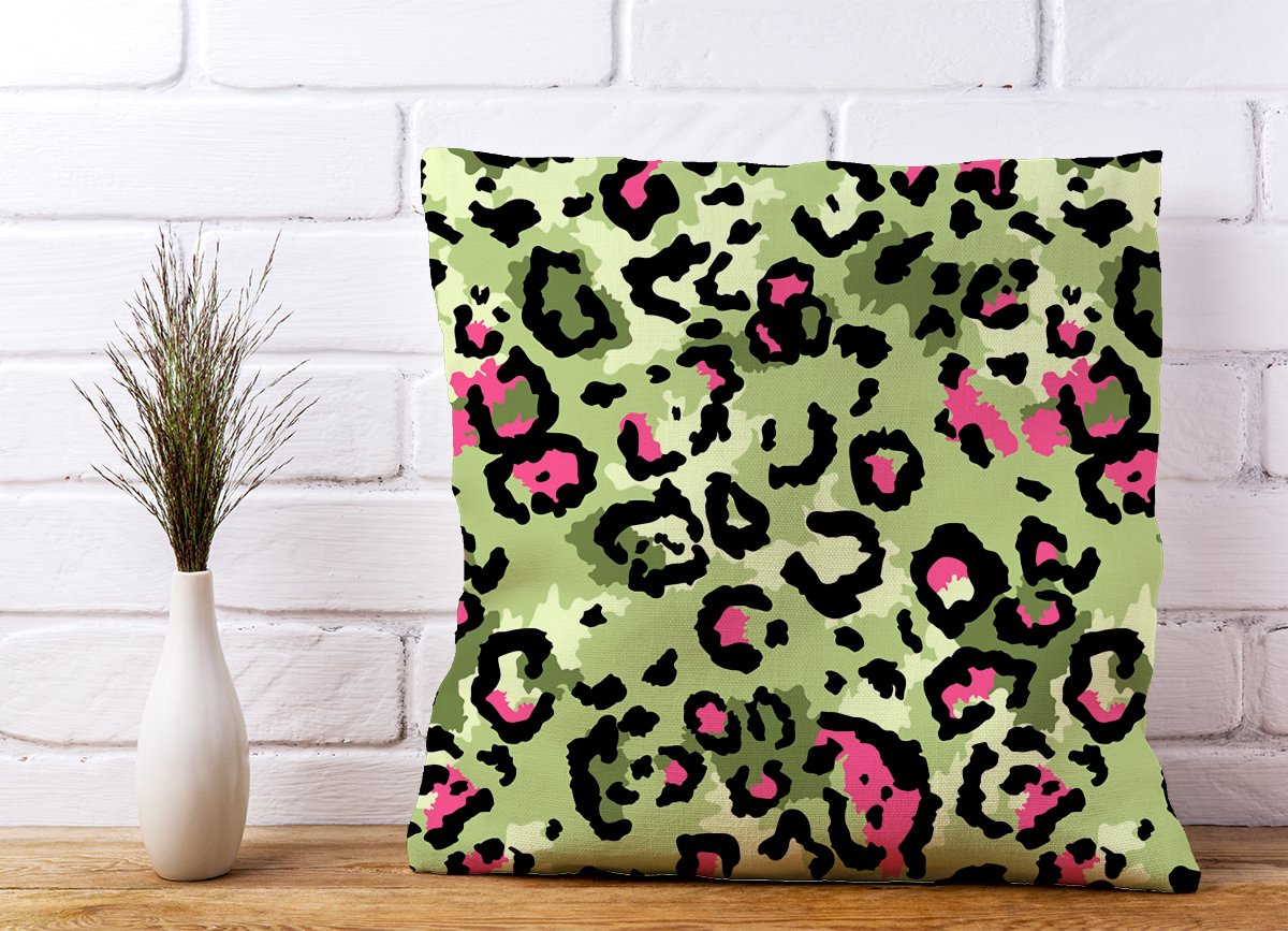Green And Pink Leopard Print Cushions