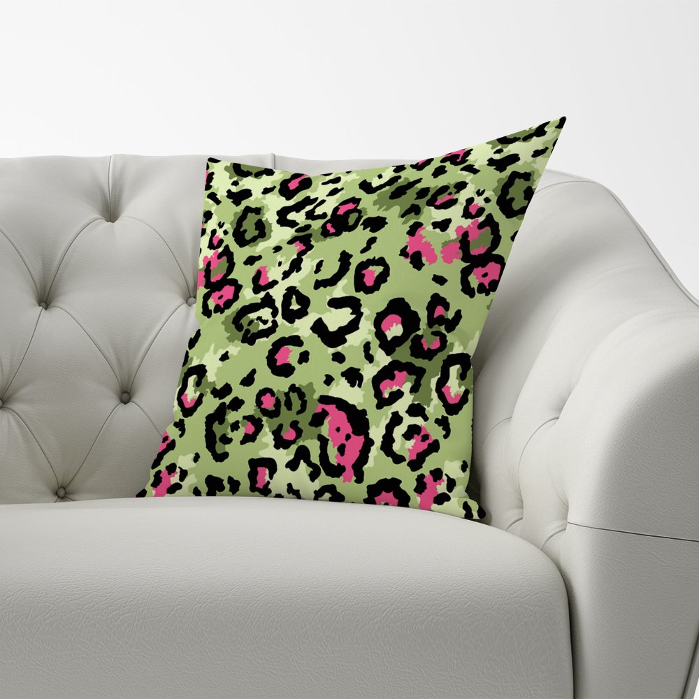 Green And Pink Leopard Print Cushions
