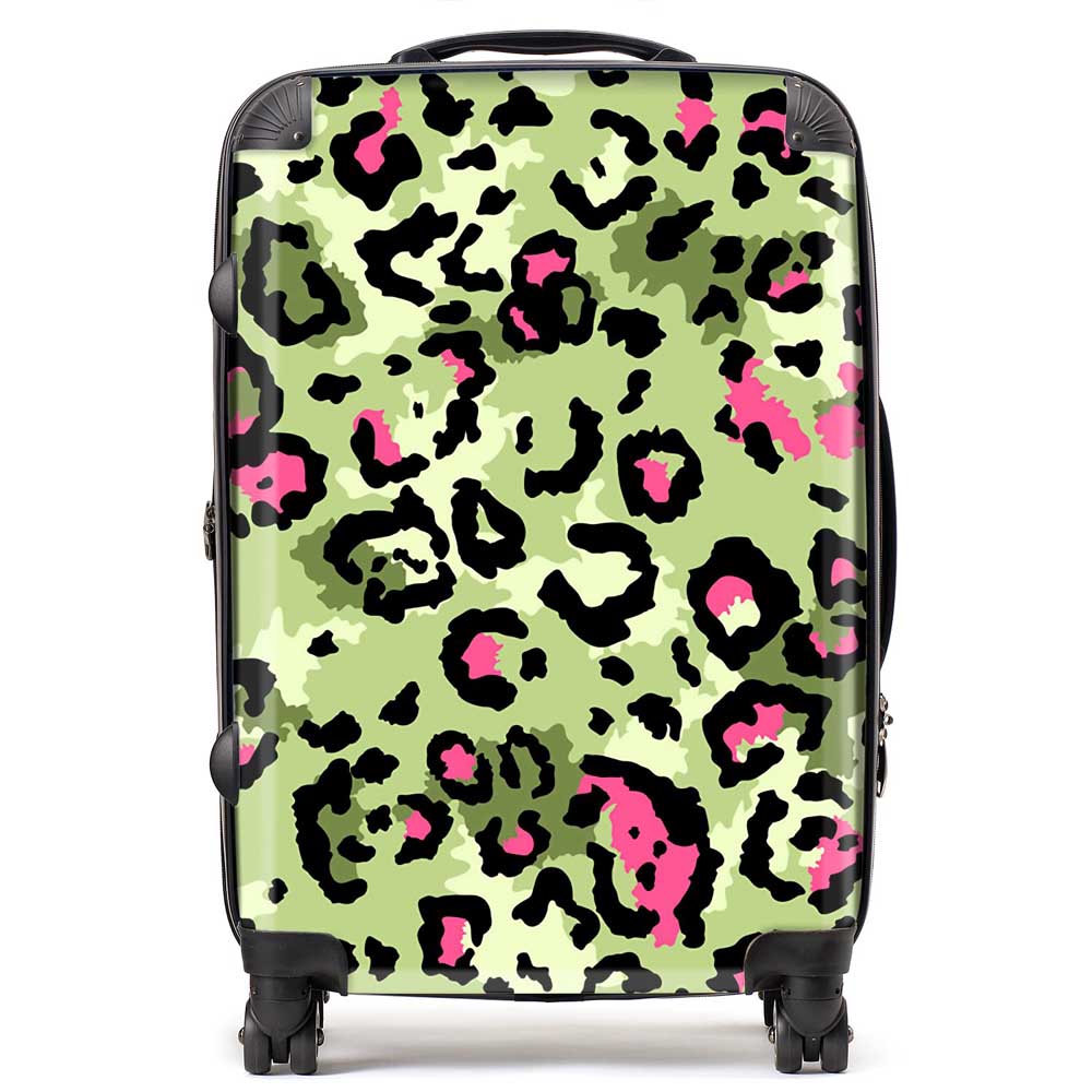 Green And Pink Leopard Print Suitcase