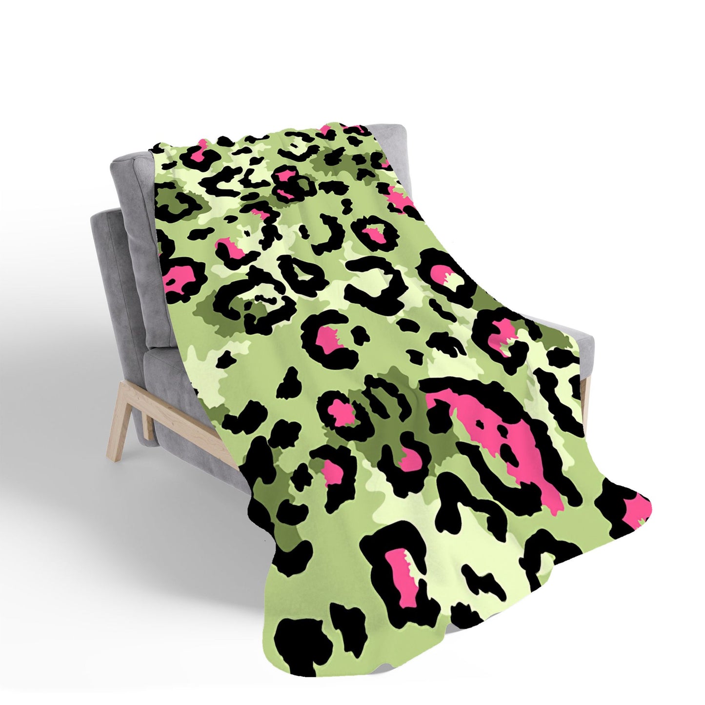 Green And Pink Leopard Print Sherpa Blanket